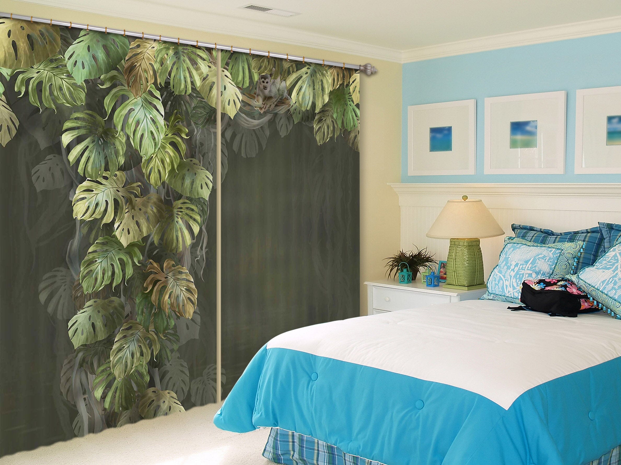 3D Night Leaves 753 Curtains Drapes Wallpaper AJ Wallpaper