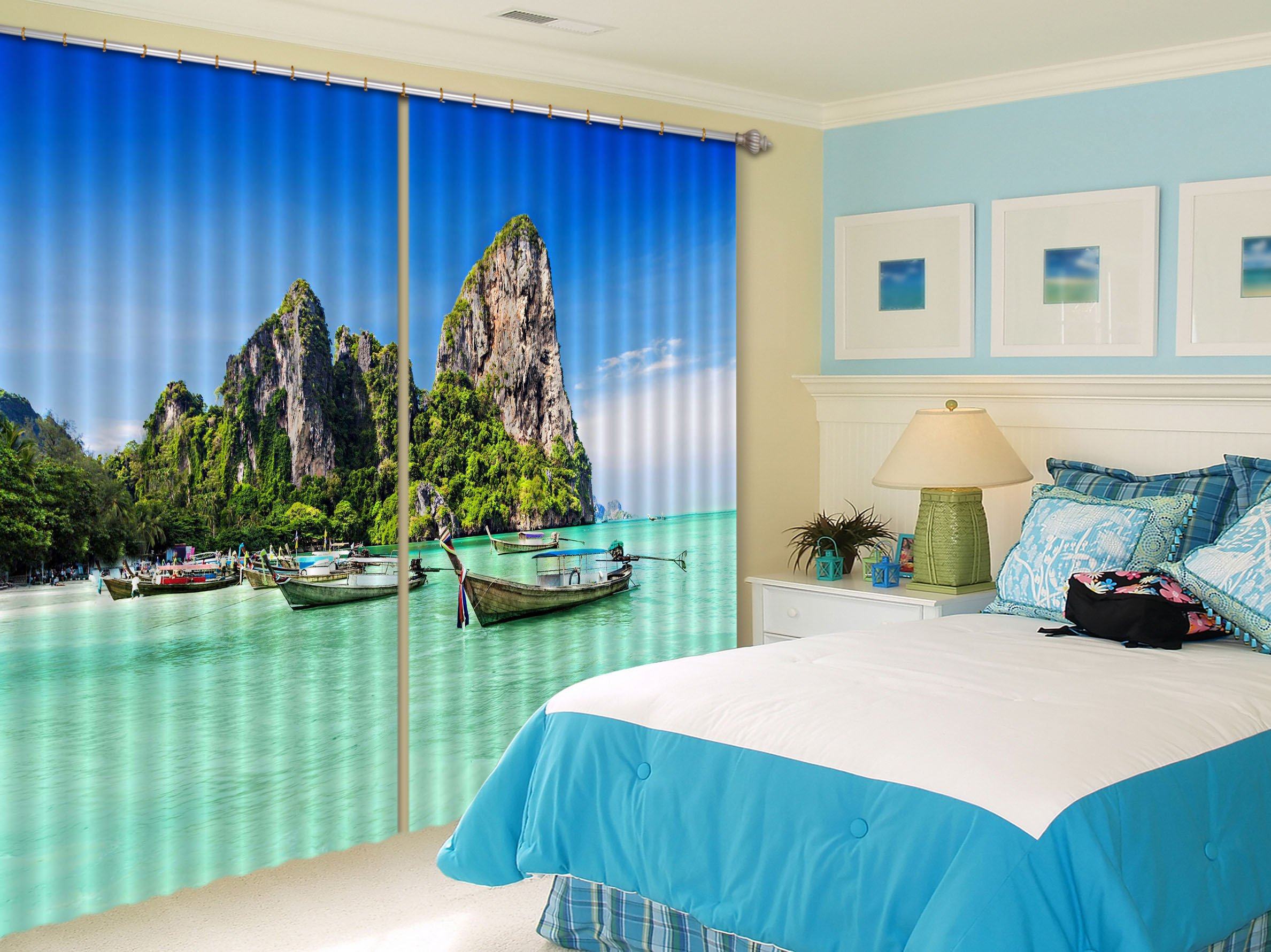 3D Sea Boats Scenery 596 Curtains Drapes Wallpaper AJ Wallpaper