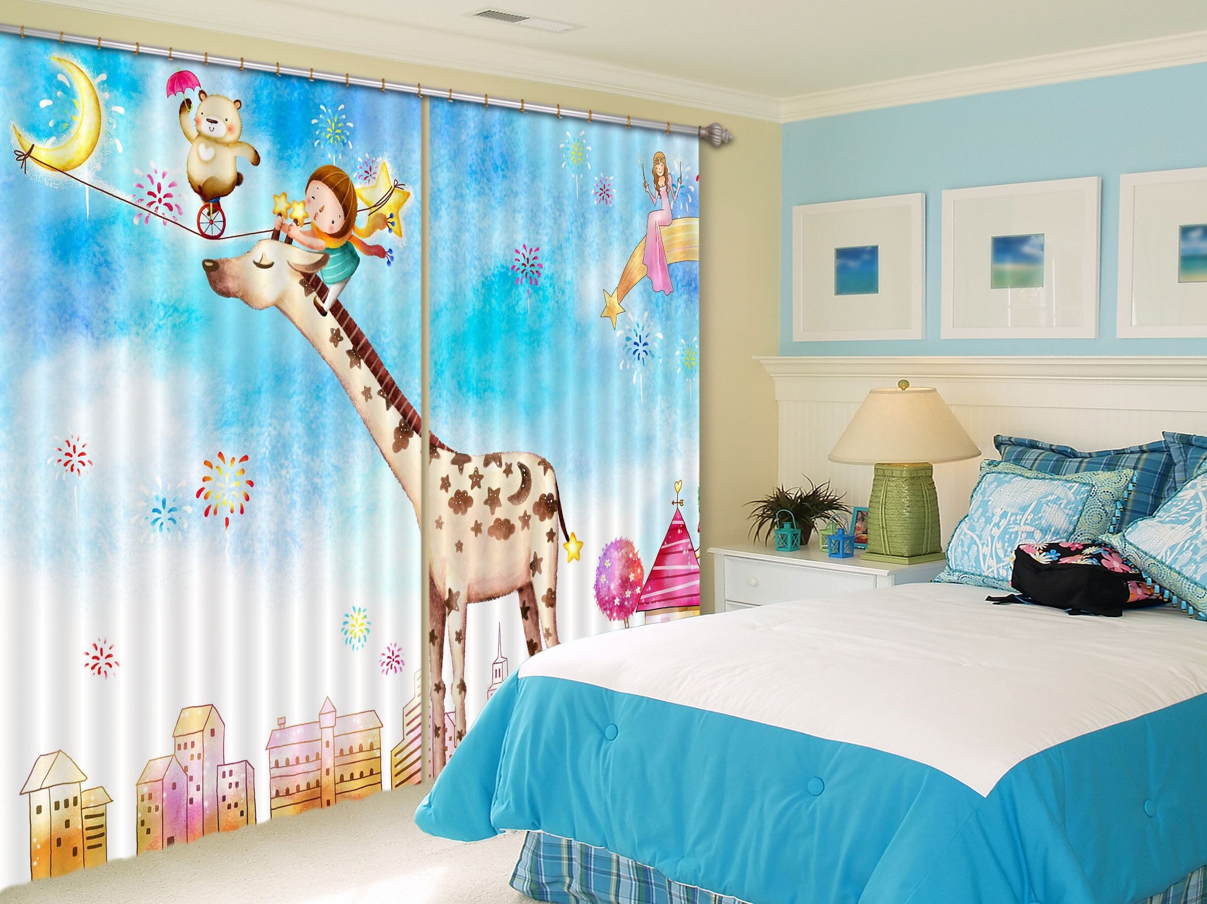 3D Cute Giraffe 732 Curtains Drapes Wallpaper AJ Wallpaper