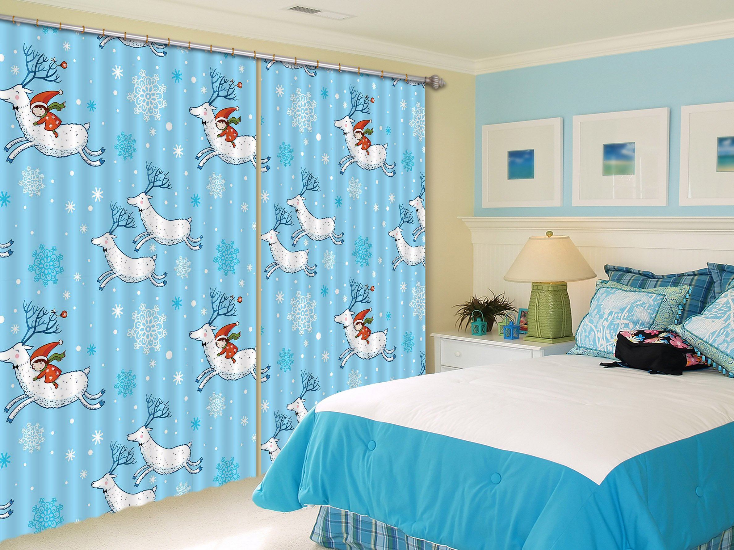 3D White Deer Cartoon 84 Curtains Drapes Curtains AJ Creativity Home