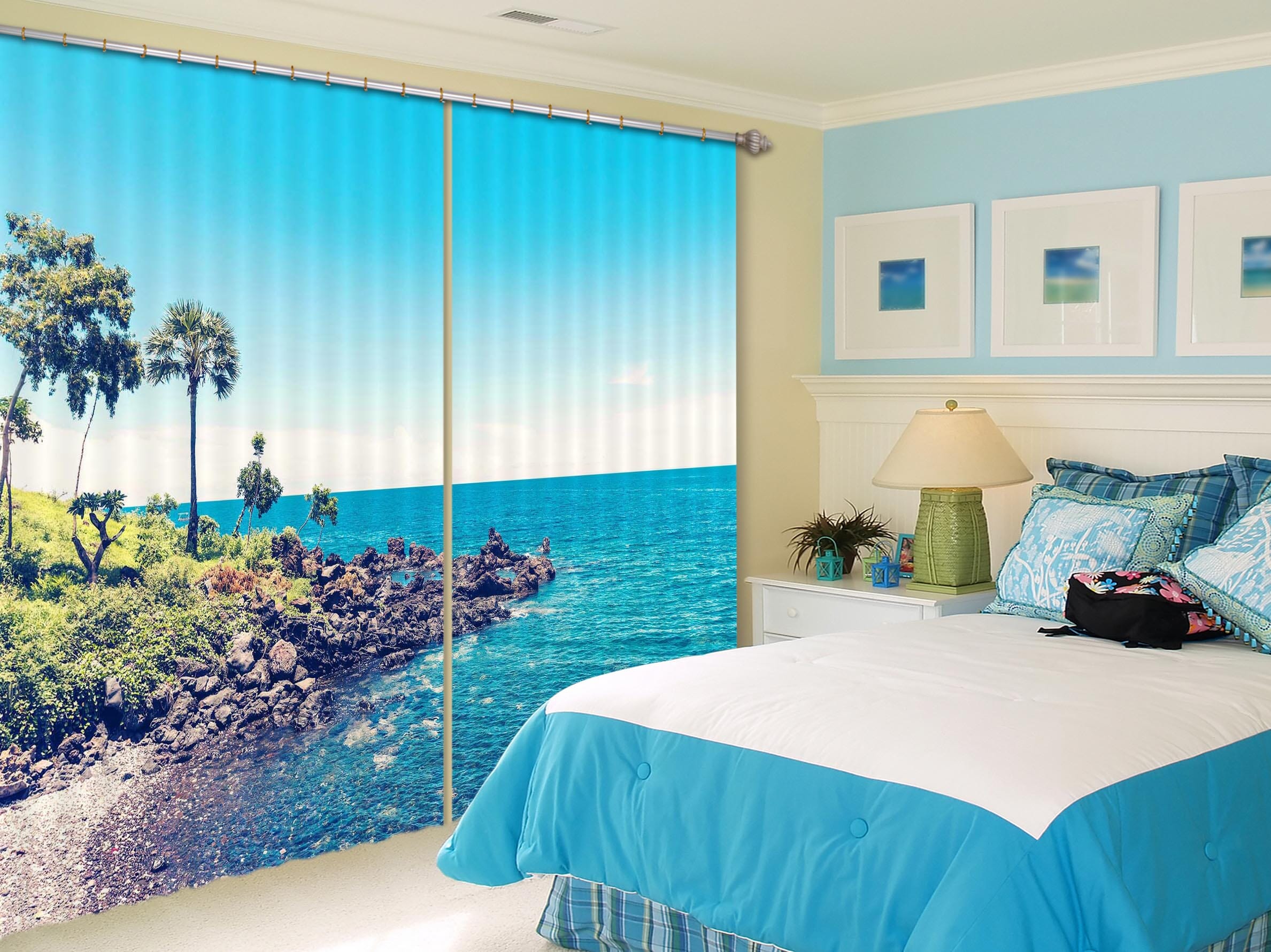 3D Blue Island 827 Curtains Drapes Wallpaper AJ Wallpaper
