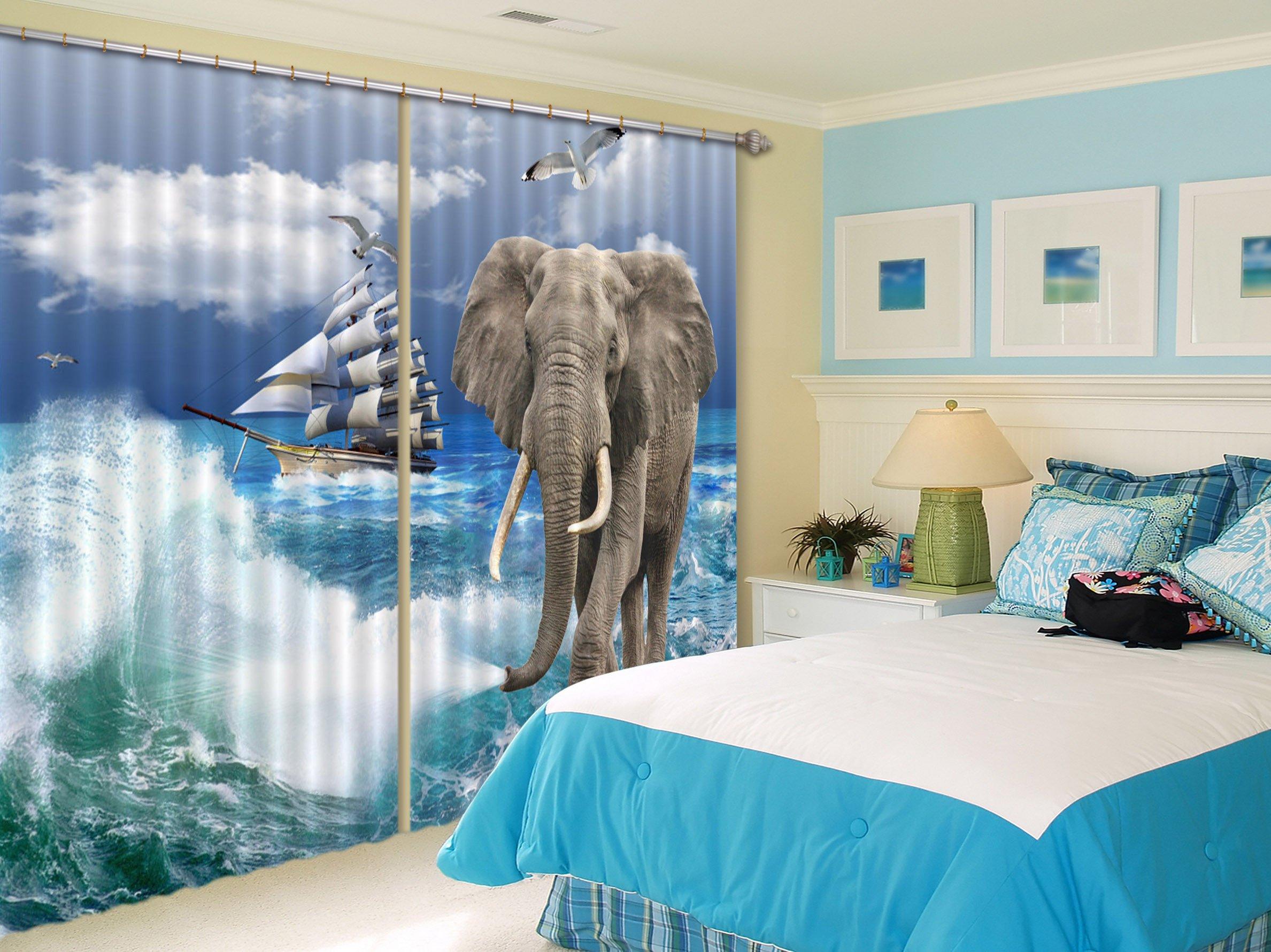 3D Sea Boat Elephant 119 Curtains Drapes Wallpaper AJ Wallpaper