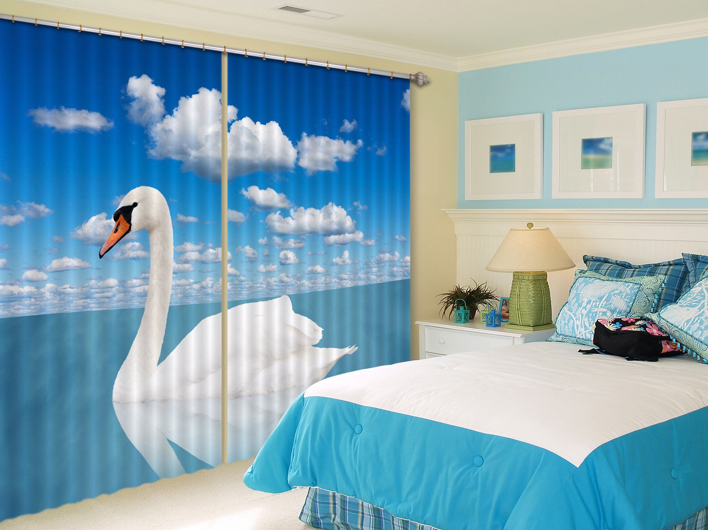 3D Sea White Swan 46 Curtains Drapes Wallpaper AJ Wallpaper