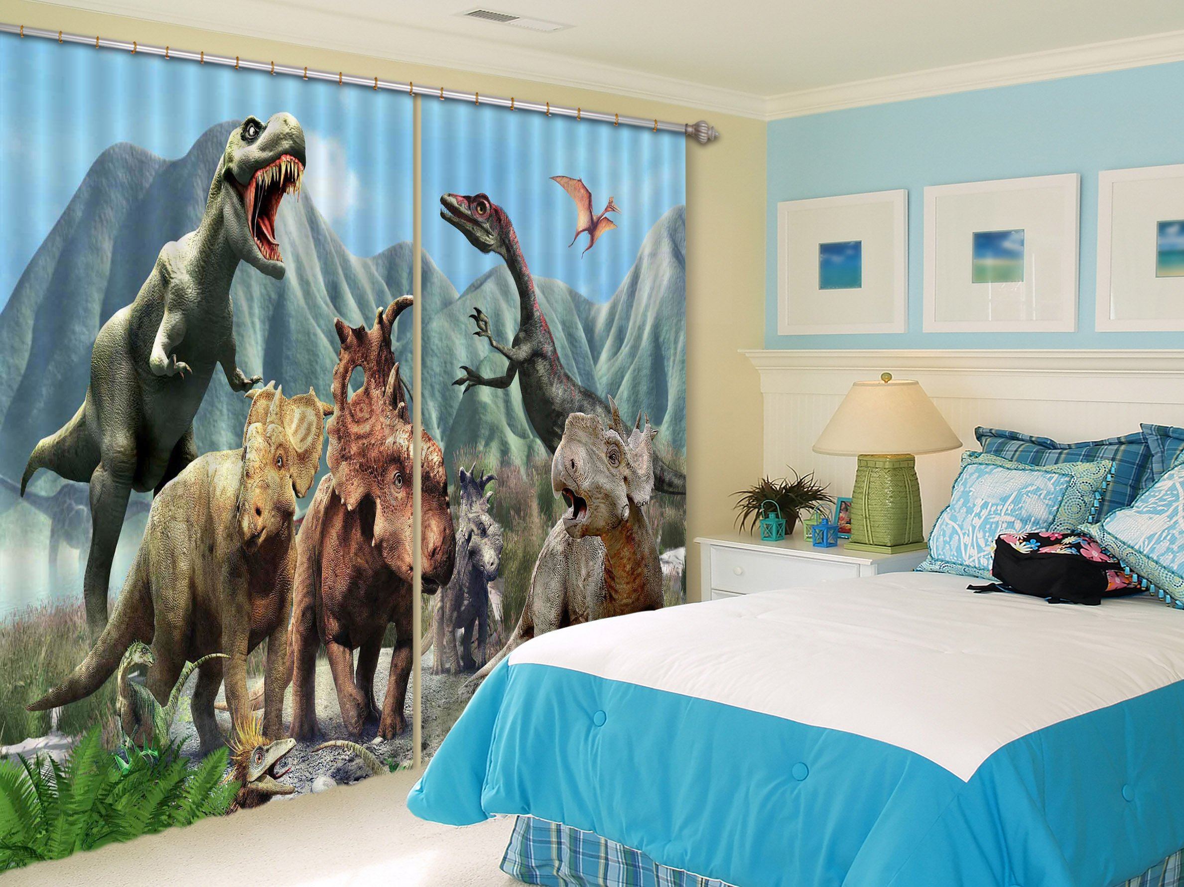 3D Mountains Dinosaurs 2243 Curtains Drapes Wallpaper AJ Wallpaper