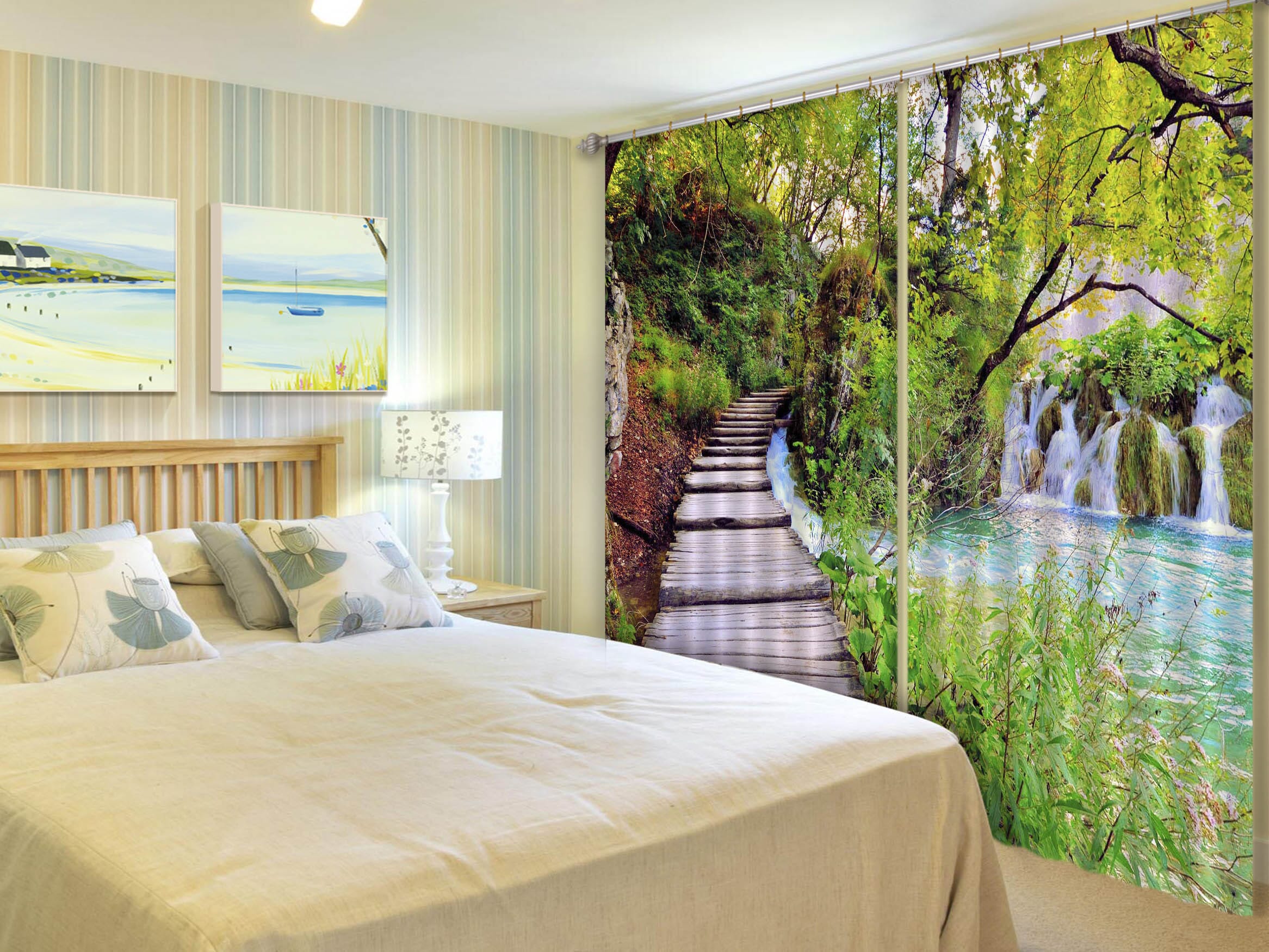 3D Park Wooden Bridge 130 Curtains Drapes Wallpaper AJ Wallpaper