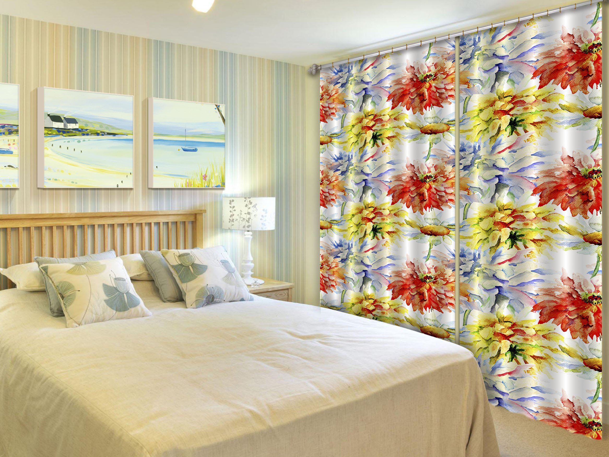 3D Watercolor Flowers 612 Curtains Drapes Wallpaper AJ Wallpaper