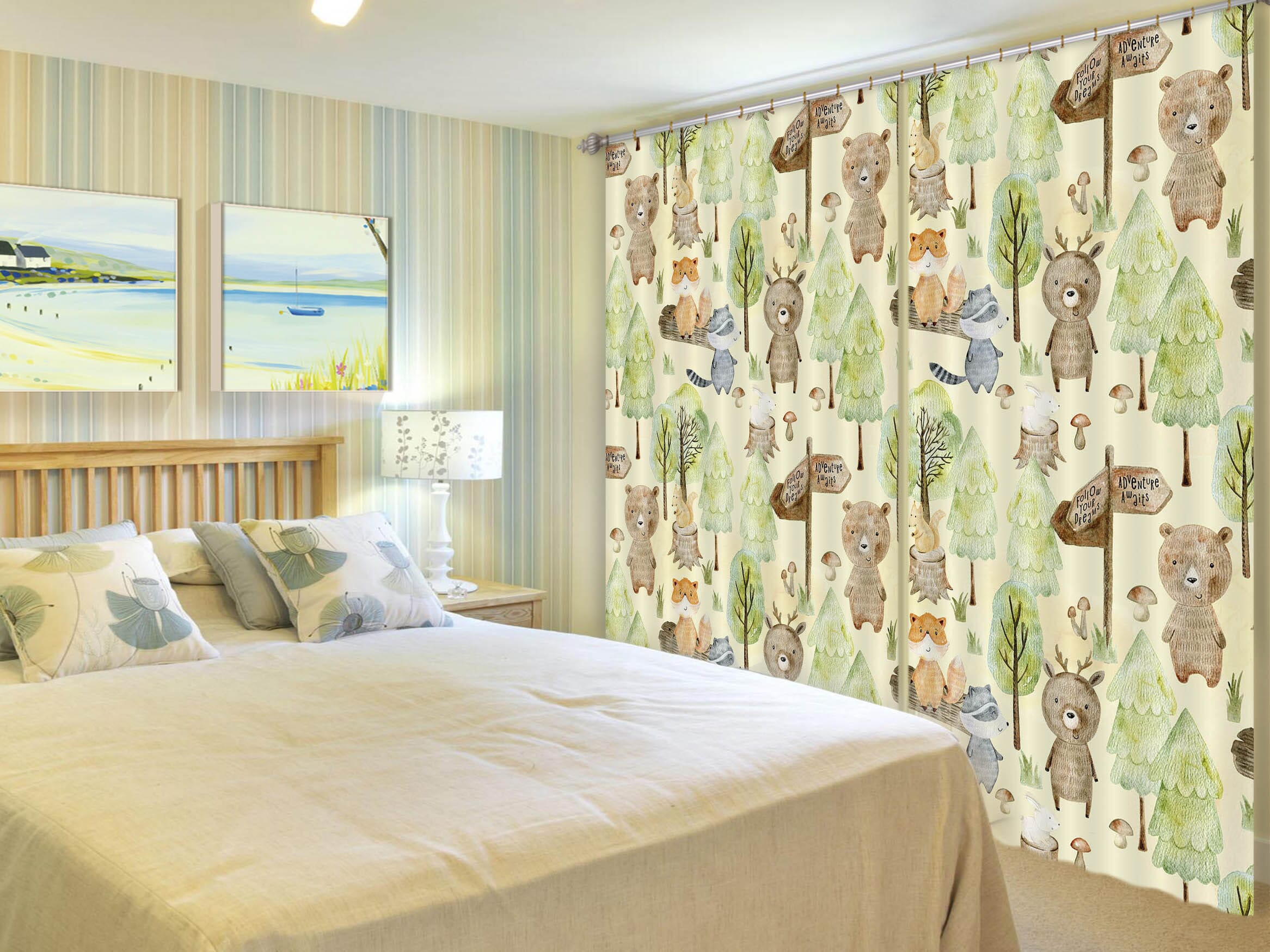 3D Squirrel Bear Fox 149 Uta Naumann Curtain Curtains Drapes Curtains AJ Creativity Home