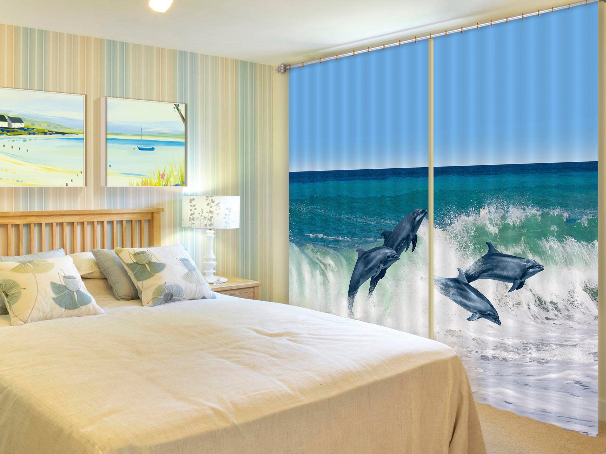 3D Sea Dolphin 800 Curtains Drapes Wallpaper AJ Wallpaper