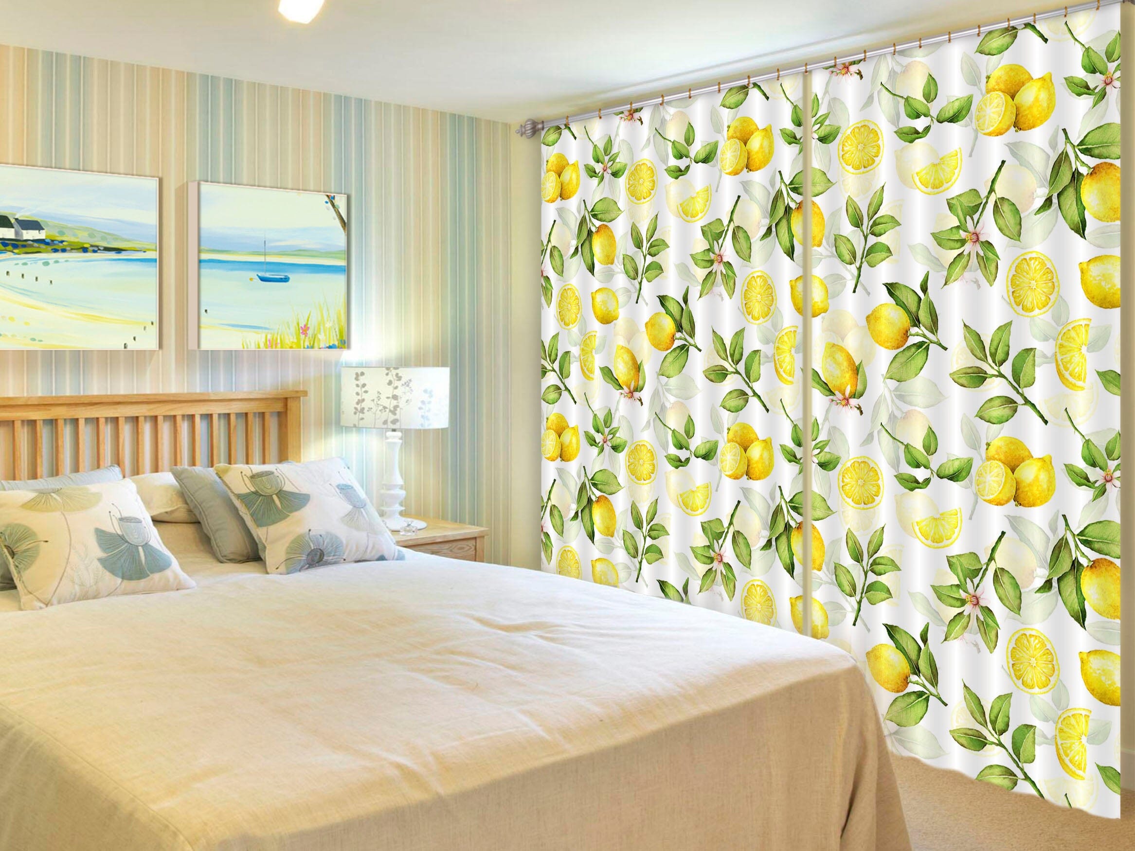 3D Lemon Leaf 216 Uta Naumann Curtain Curtains Drapes Curtains AJ Creativity Home