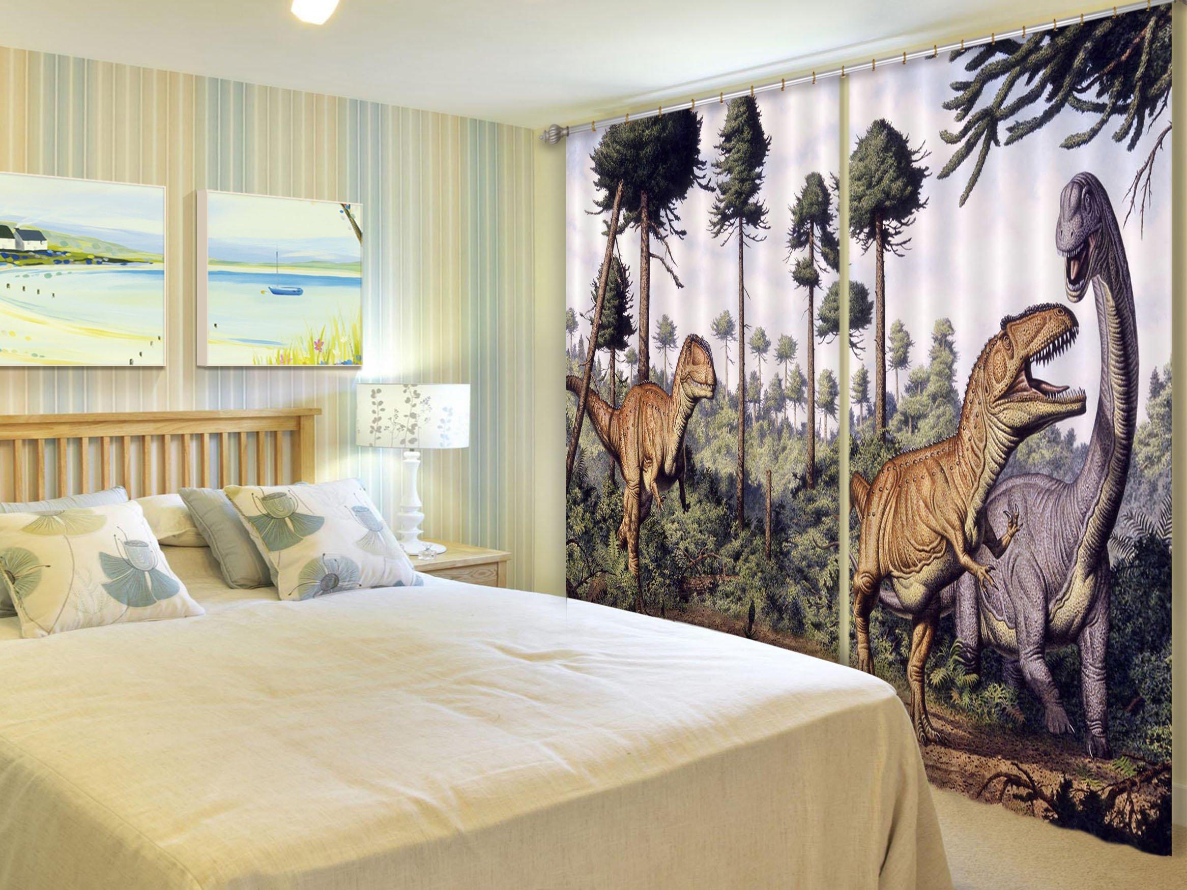 3D Forest Dinosaur Battle 170 Curtains Drapes Curtains AJ Creativity Home