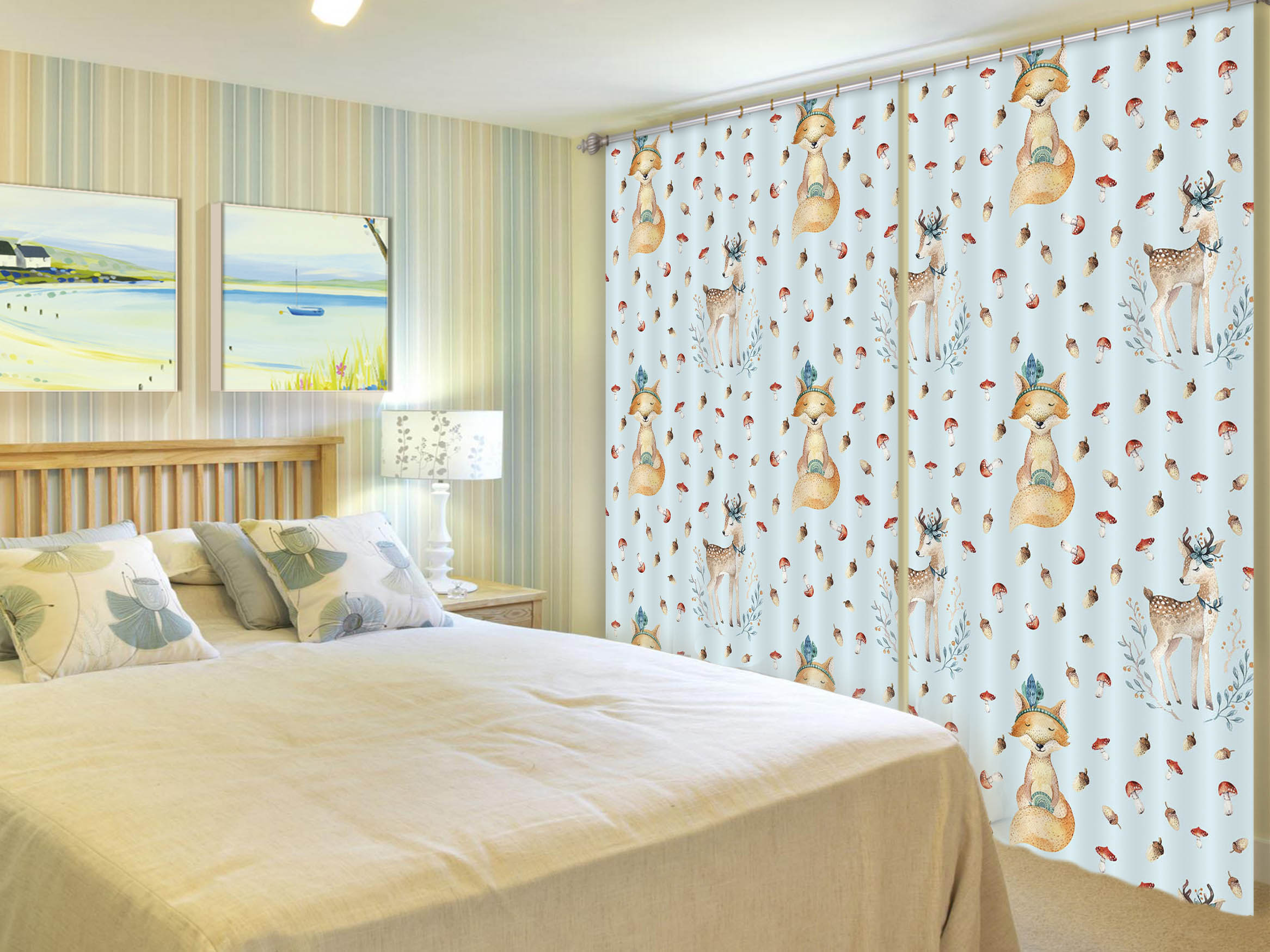 3D Fox Deer Pine Nuts 128 Uta Naumann Curtain Curtains Drapes Curtains AJ Creativity Home