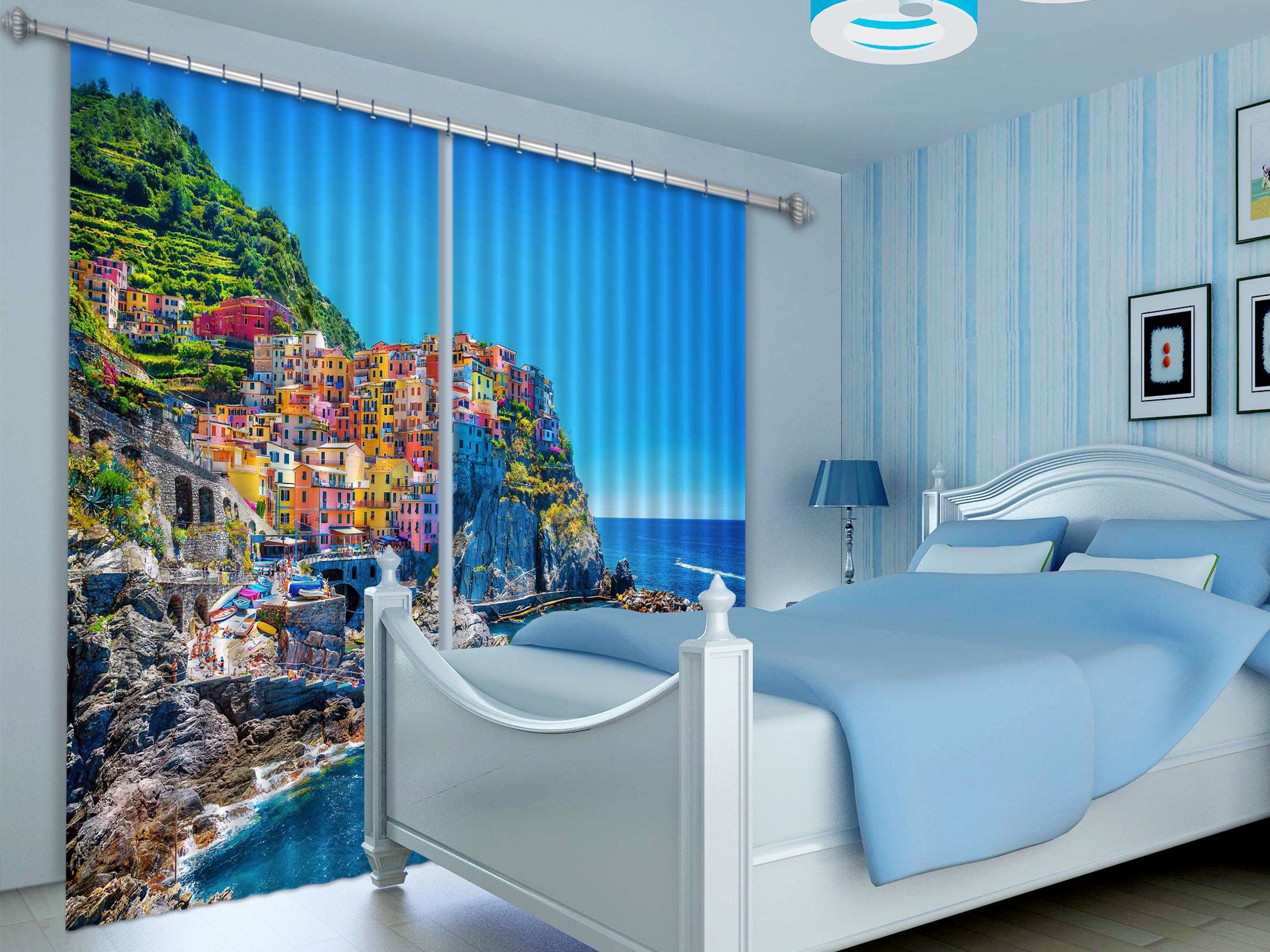 3D Sea Coast Color Town 409 Curtains Drapes Wallpaper AJ Wallpaper