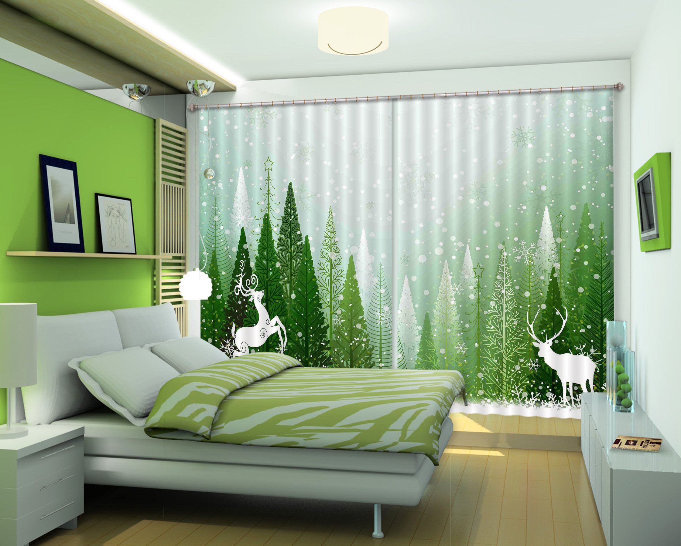 3D Snowing Forest Deer 2437 Curtains Drapes Wallpaper AJ Wallpaper