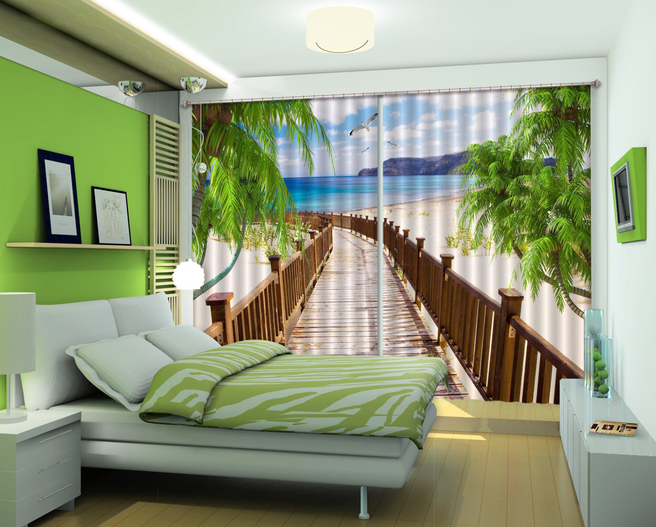 3D Beach Wood Bridge 45 Curtains Drapes Wallpaper AJ Wallpaper