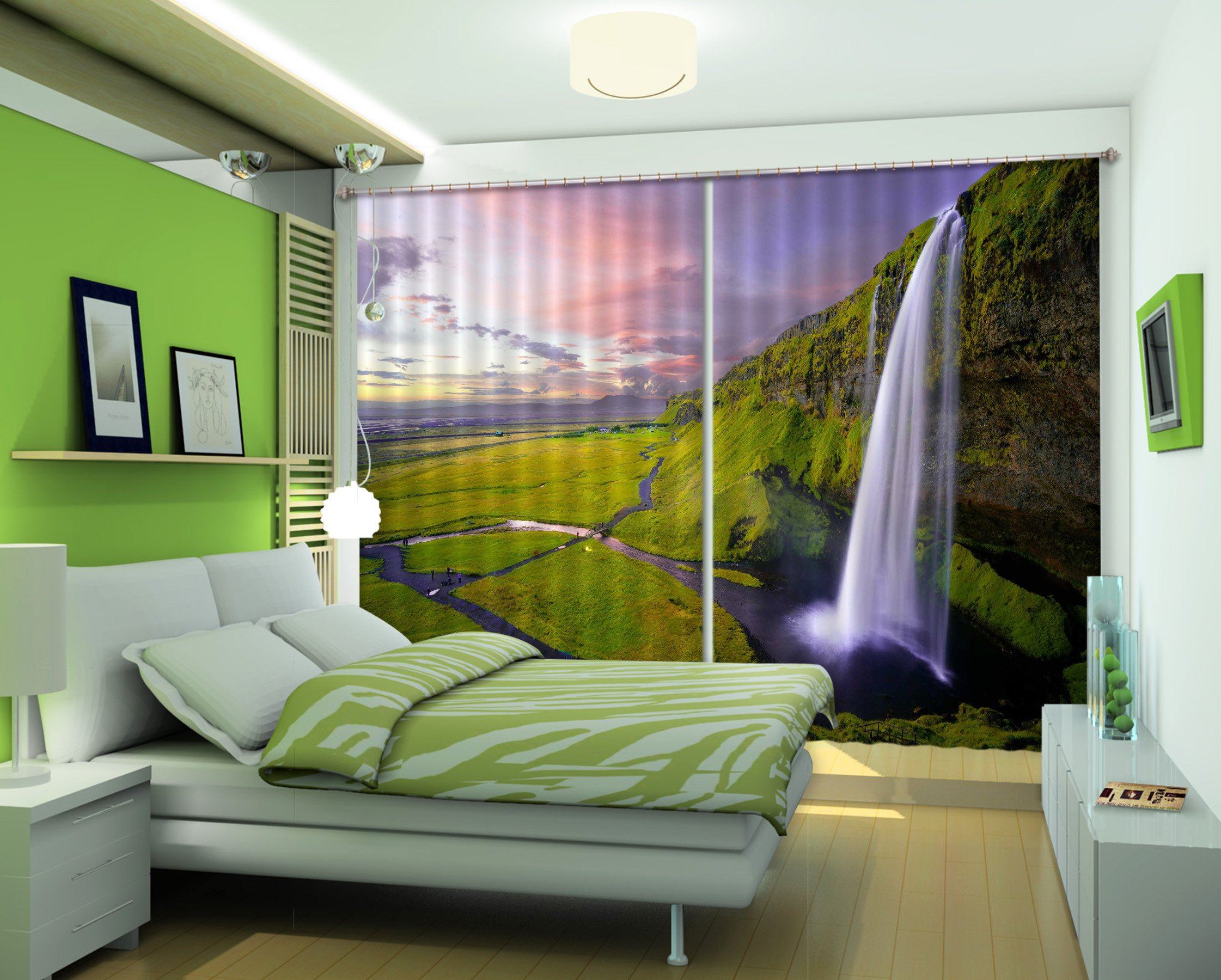 3D Grassland Waterfall 233 Curtains Drapes Wallpaper AJ Wallpaper