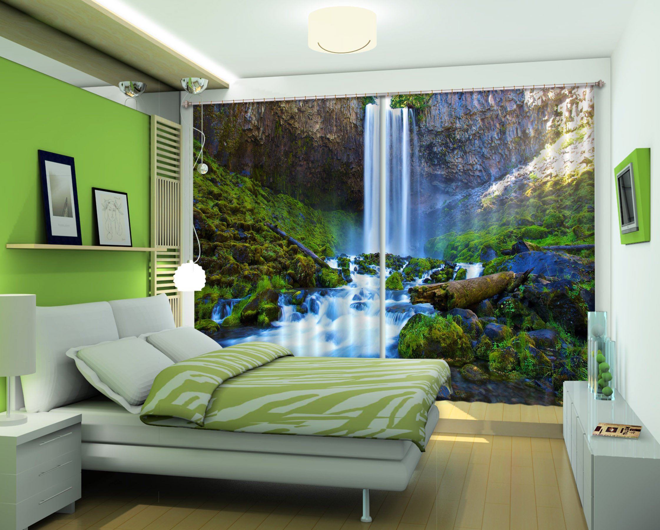 3D Waterfall River Scenery 330 Curtains Drapes Wallpaper AJ Wallpaper
