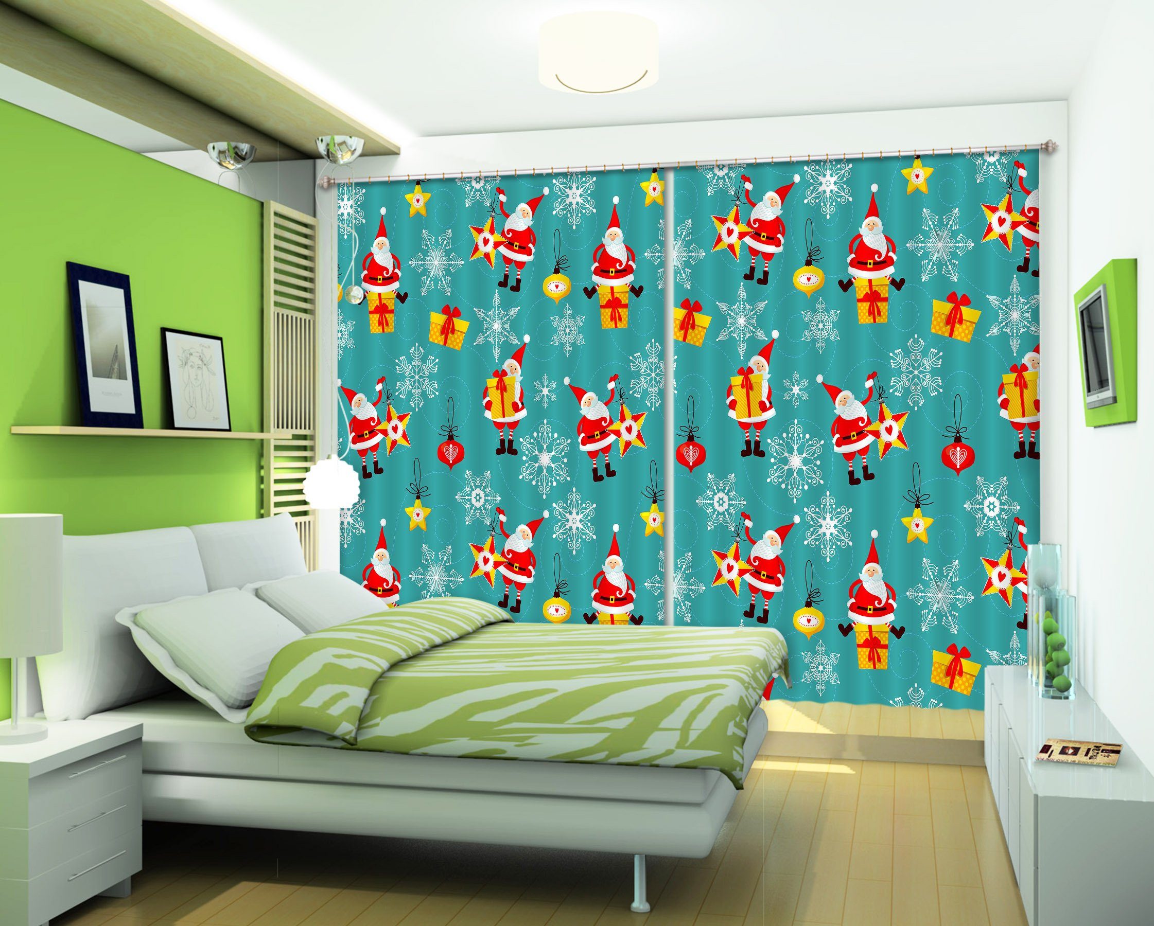 3D Christmas Star Gift Box 77 Curtains Drapes Curtains AJ Creativity Home