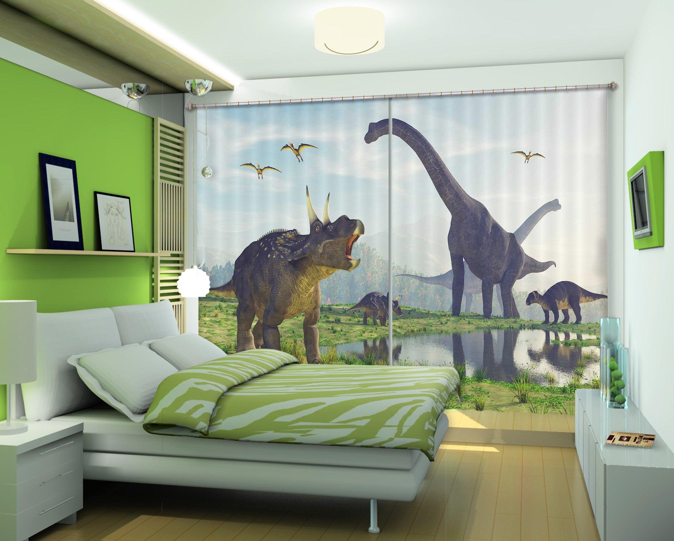 3D Brontosaurus Horned Dragon 167 Curtains Drapes Curtains AJ Creativity Home