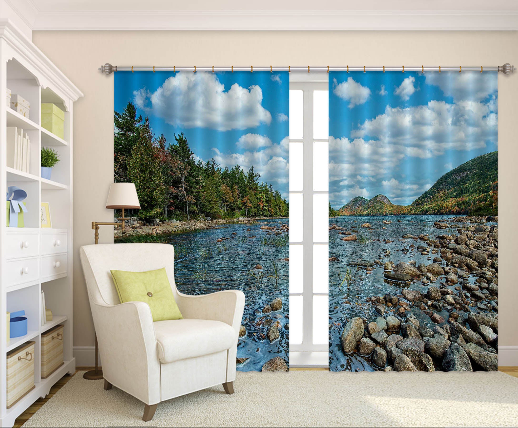 3D Mountain Stone Water 61225 Kathy Barefield Curtain Curtains Drapes