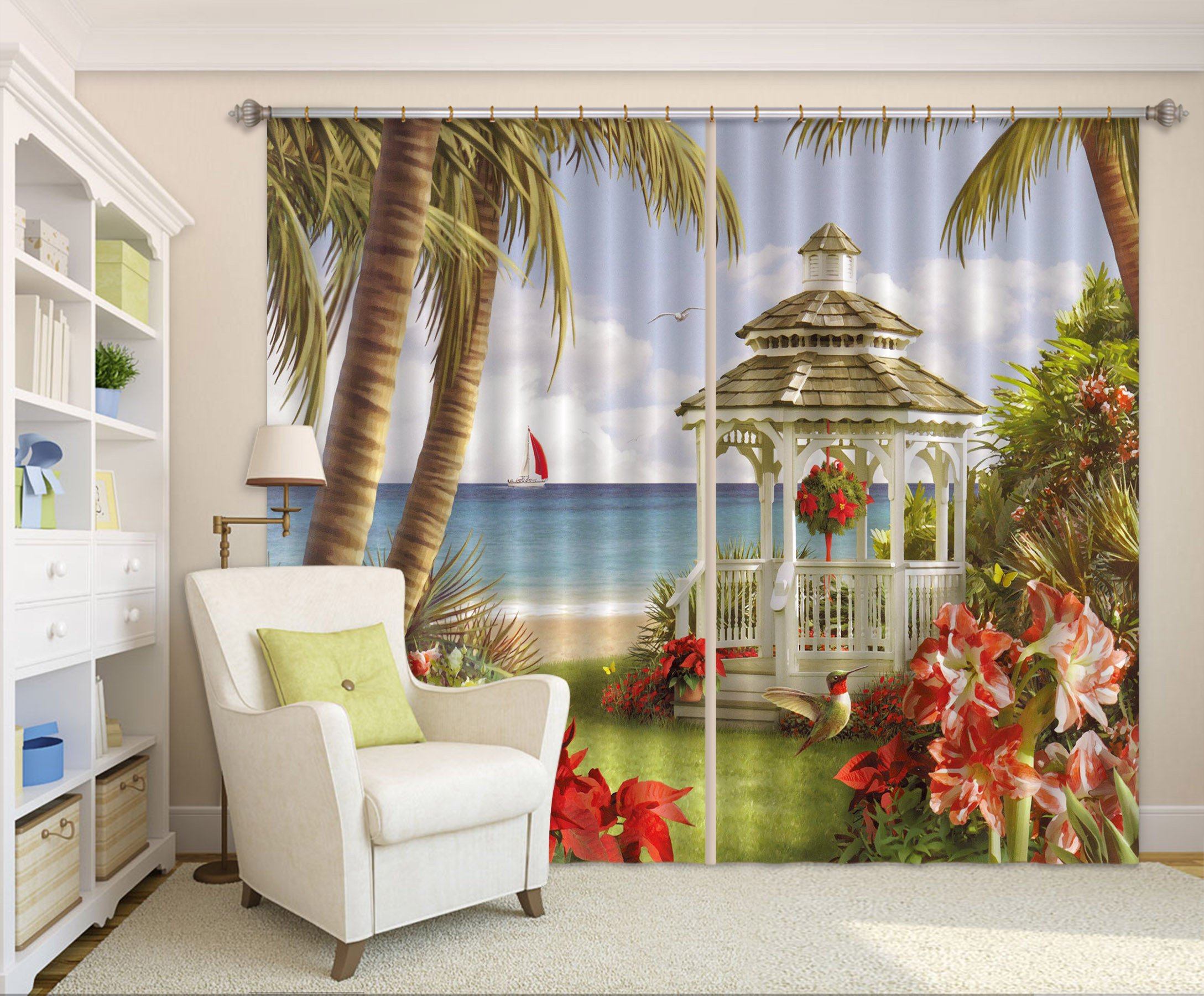 3D Beach Pavilion Curtains Drapes Wallpaper AJ Wallpaper
