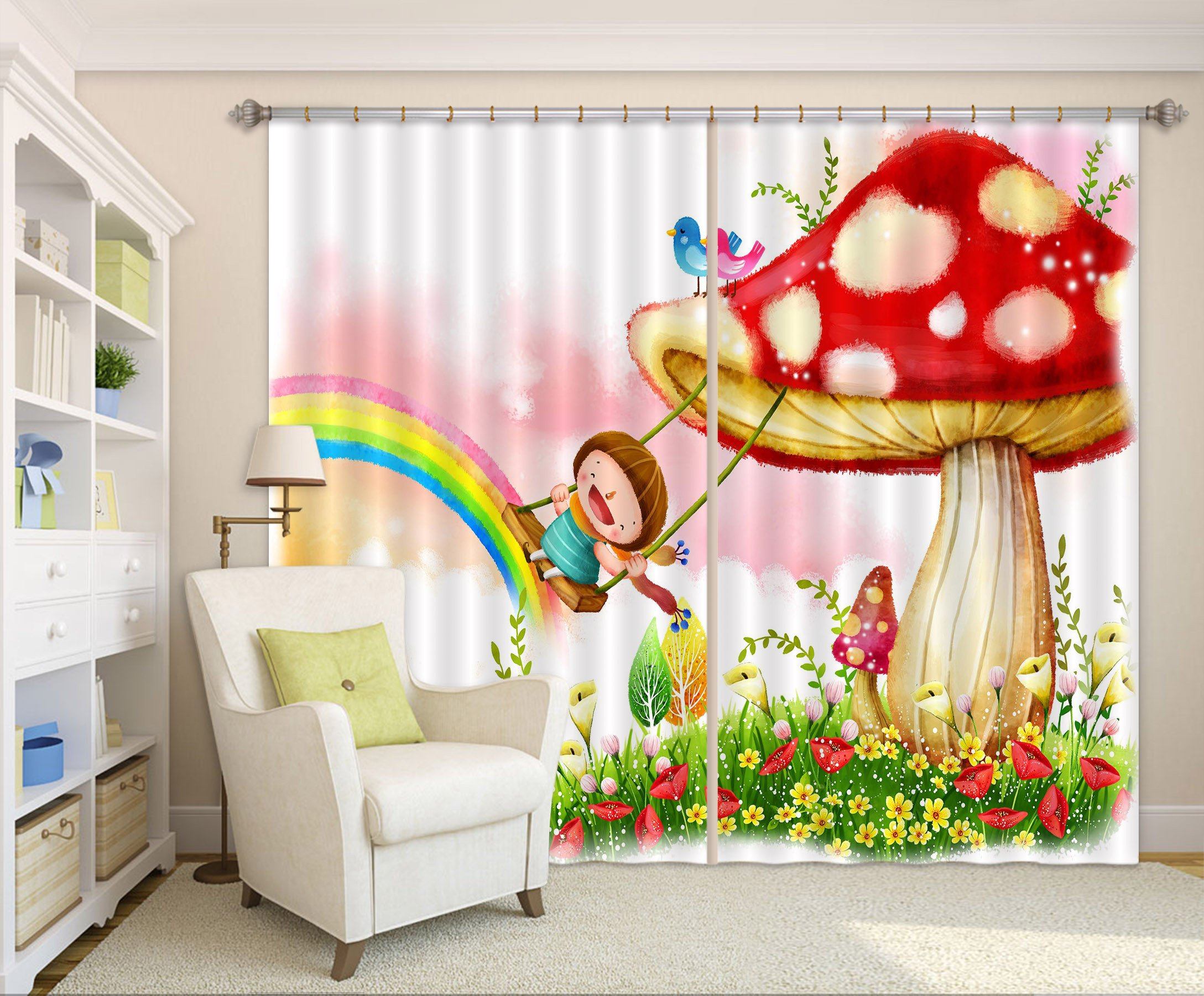3D Mushroom Swing 67 Curtains Drapes Wallpaper AJ Wallpaper