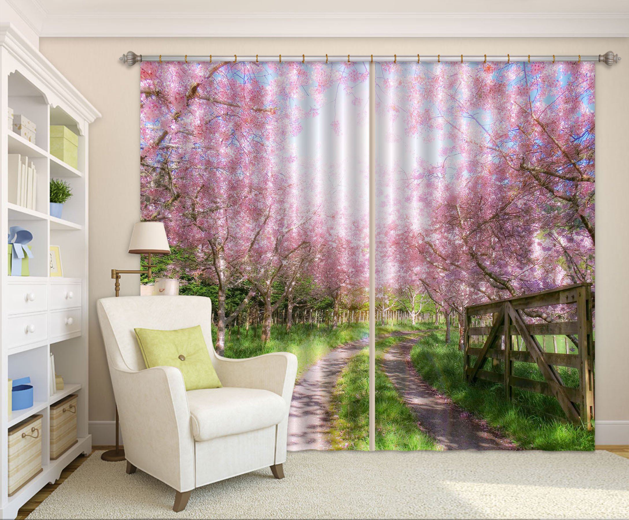 3D Roadside Flowers Trees Curtains Drapes Wallpaper AJ Wallpaper