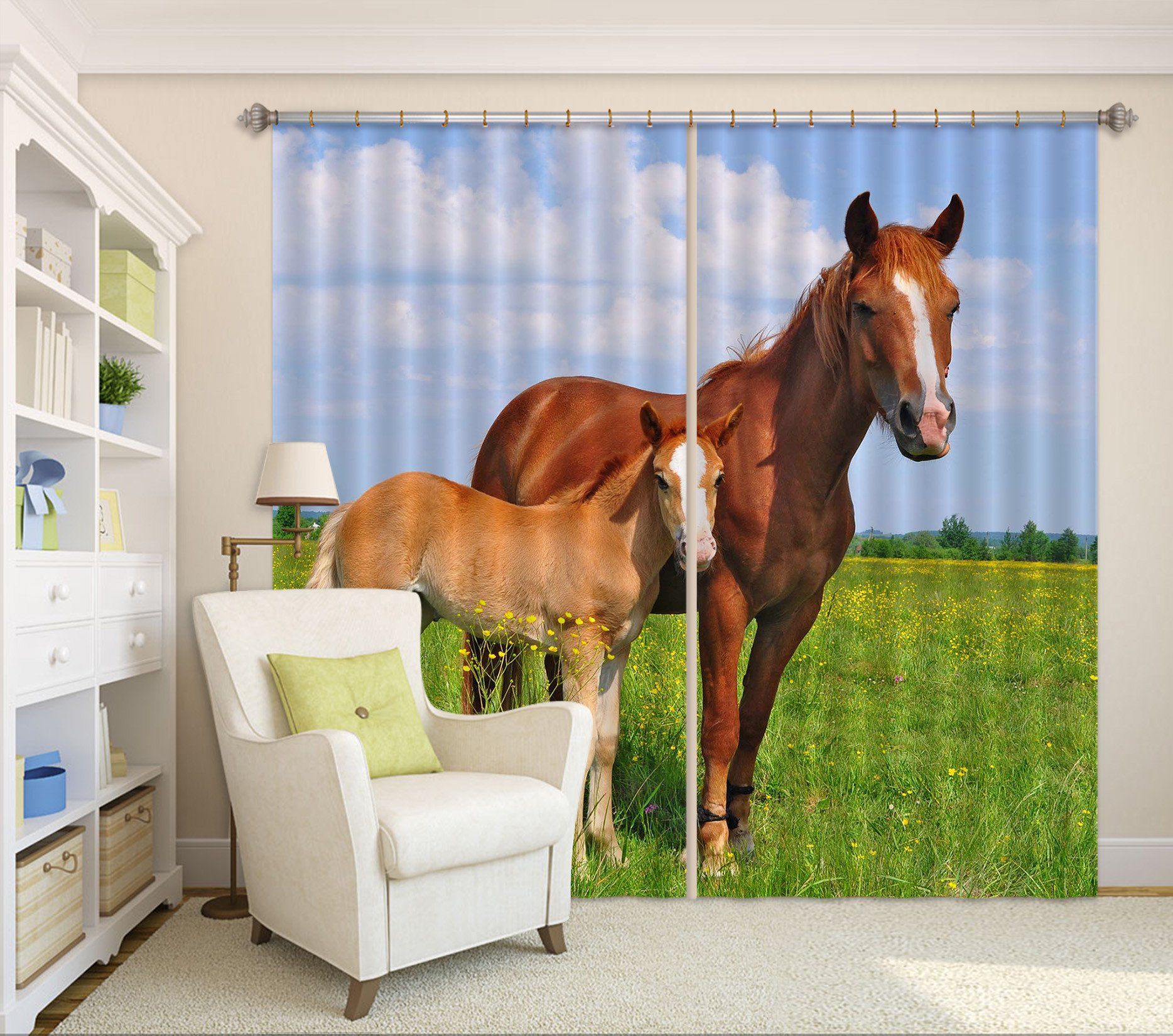 3D Lawn Horses 56 Curtains Drapes Wallpaper AJ Wallpaper