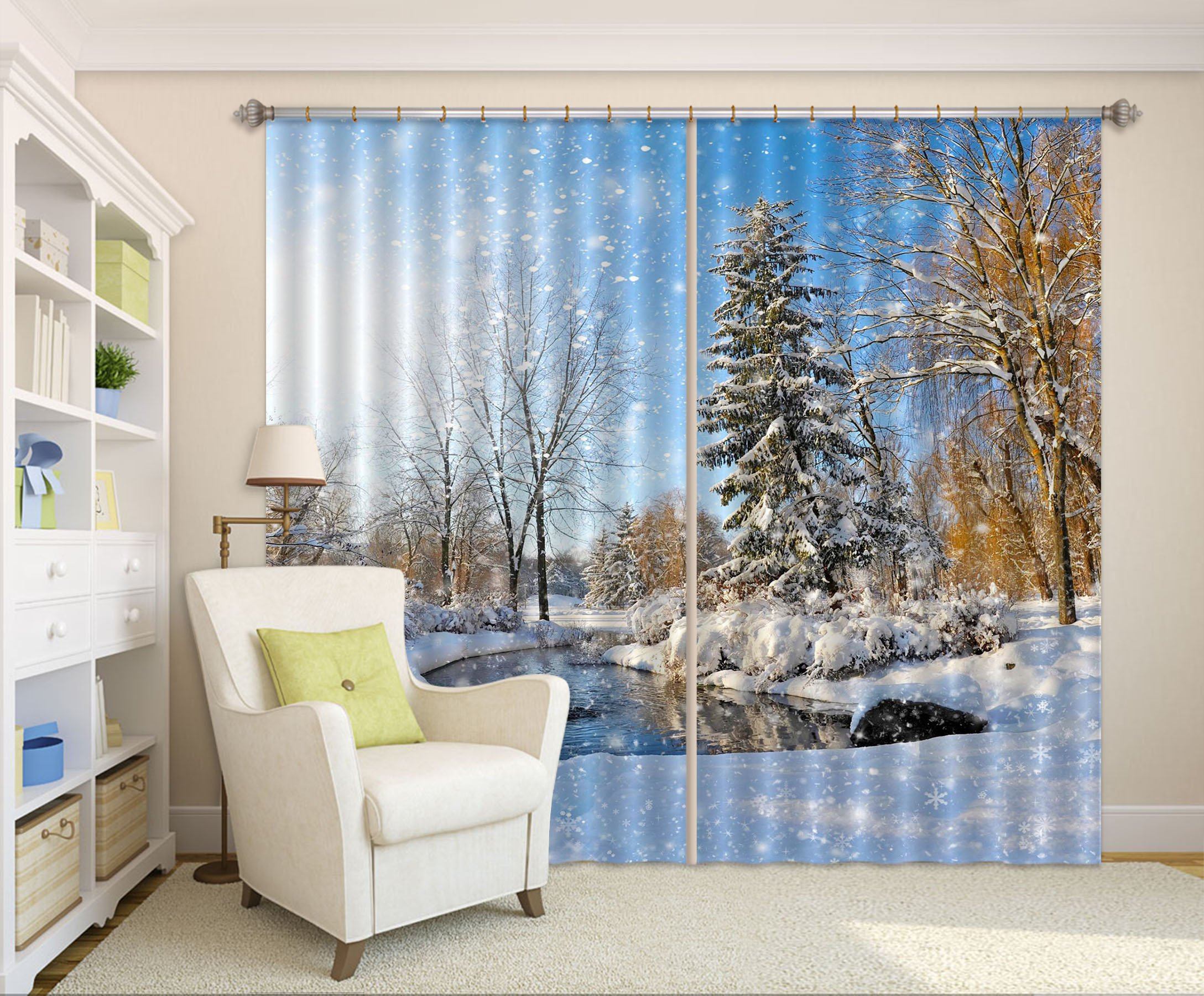 3D Snow Scenery Curtains Drapes Wallpaper AJ Wallpaper