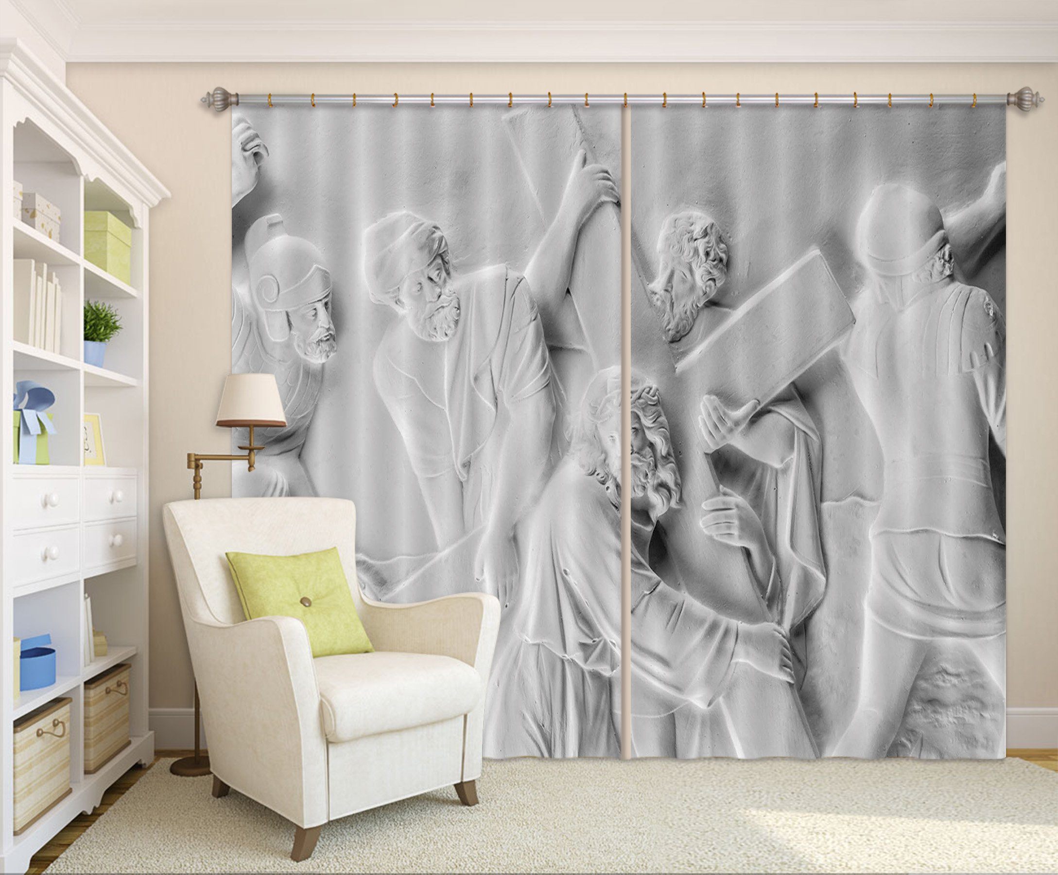 3D Old Man Cross 030 Curtains Drapes Curtains AJ Creativity Home