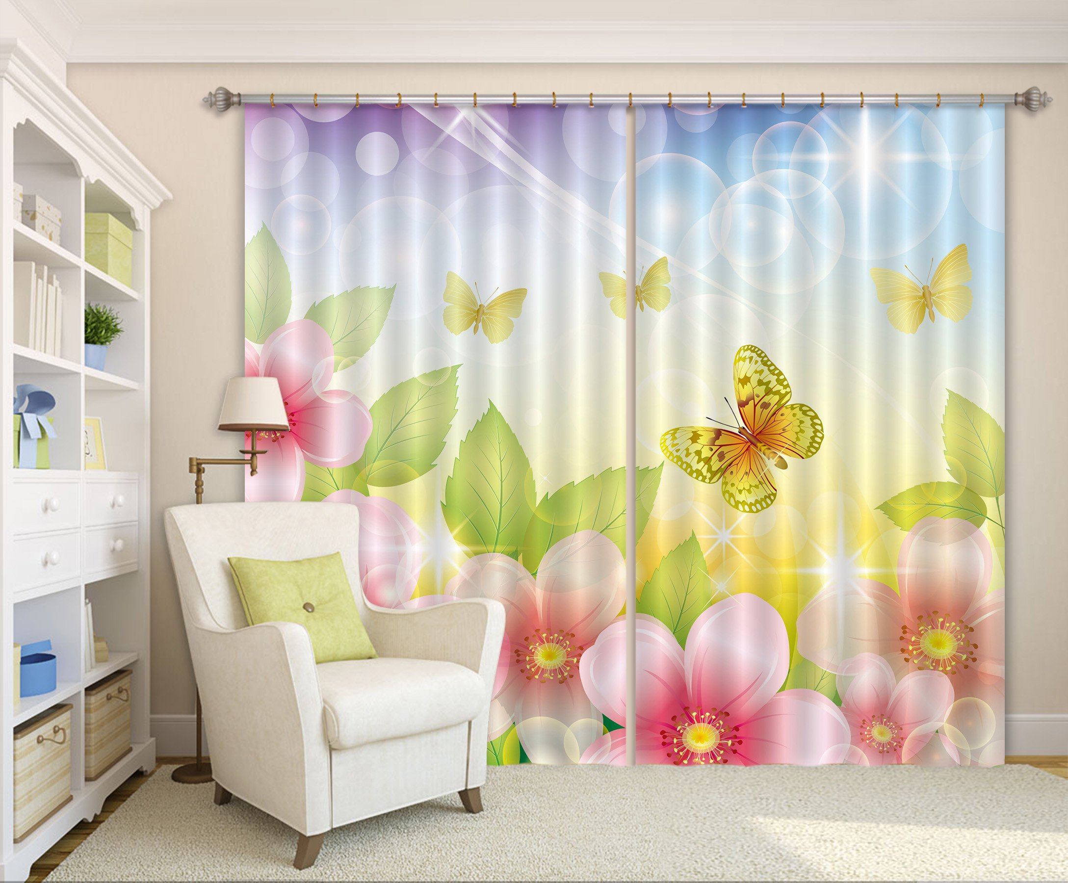 3D Flowers And Butterflies 257 Curtains Drapes Wallpaper AJ Wallpaper