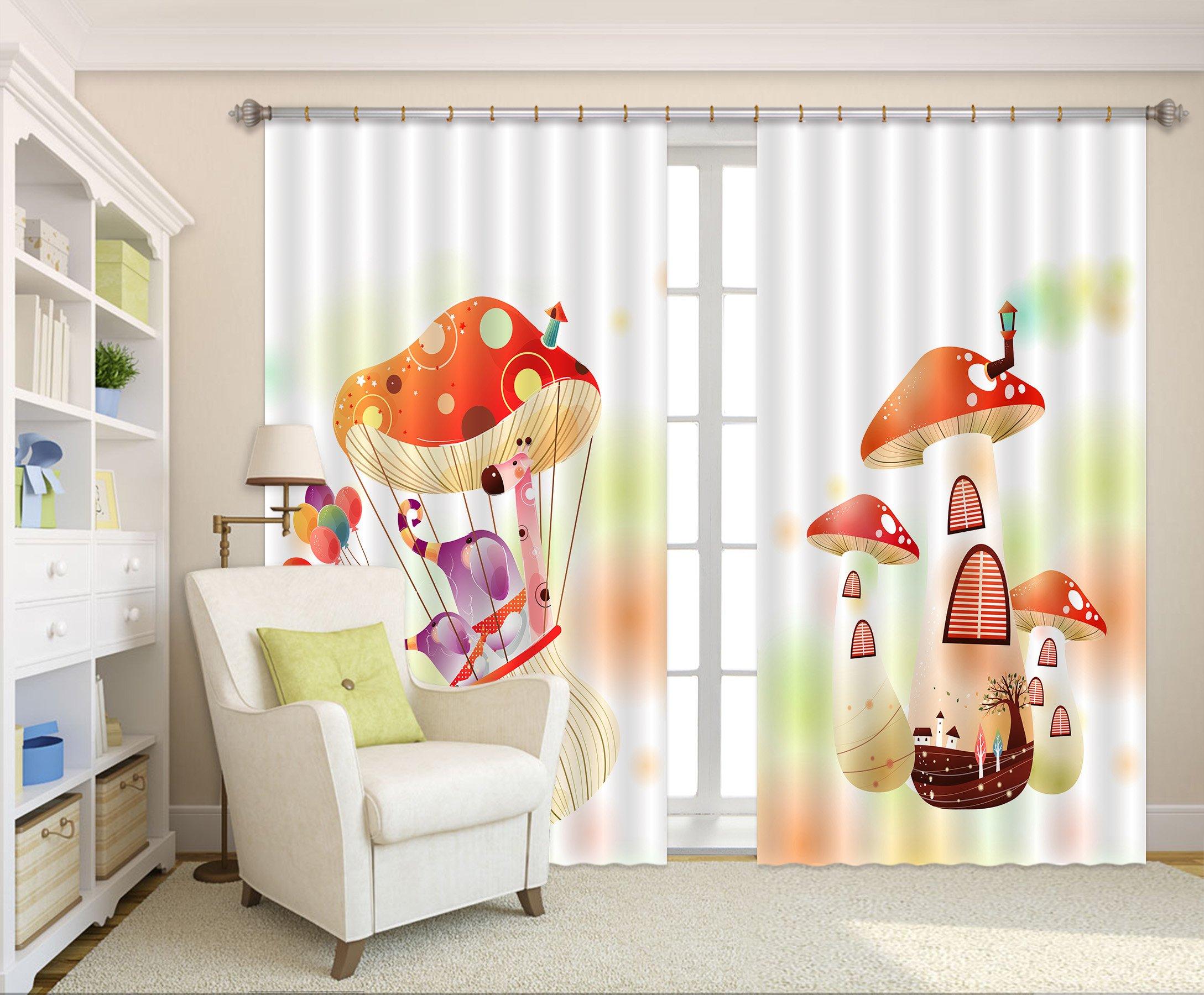 3D Mushroom Houses Balloon 2450 Curtains Drapes Wallpaper AJ Wallpaper