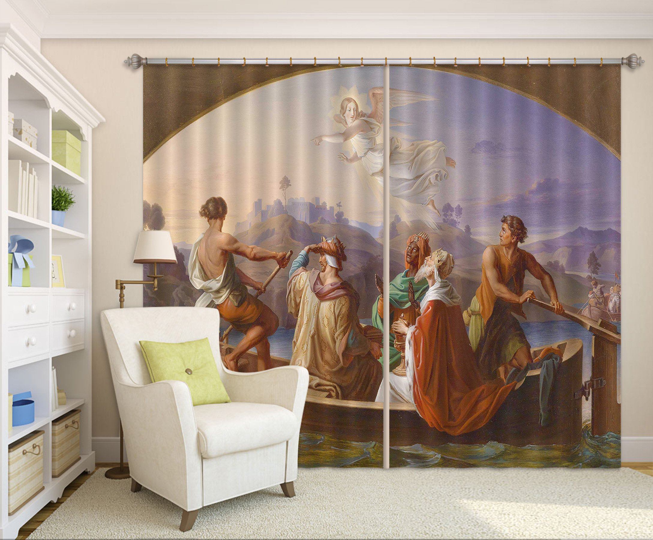 3D Ship Angel 057 Curtains Drapes Curtains AJ Creativity Home