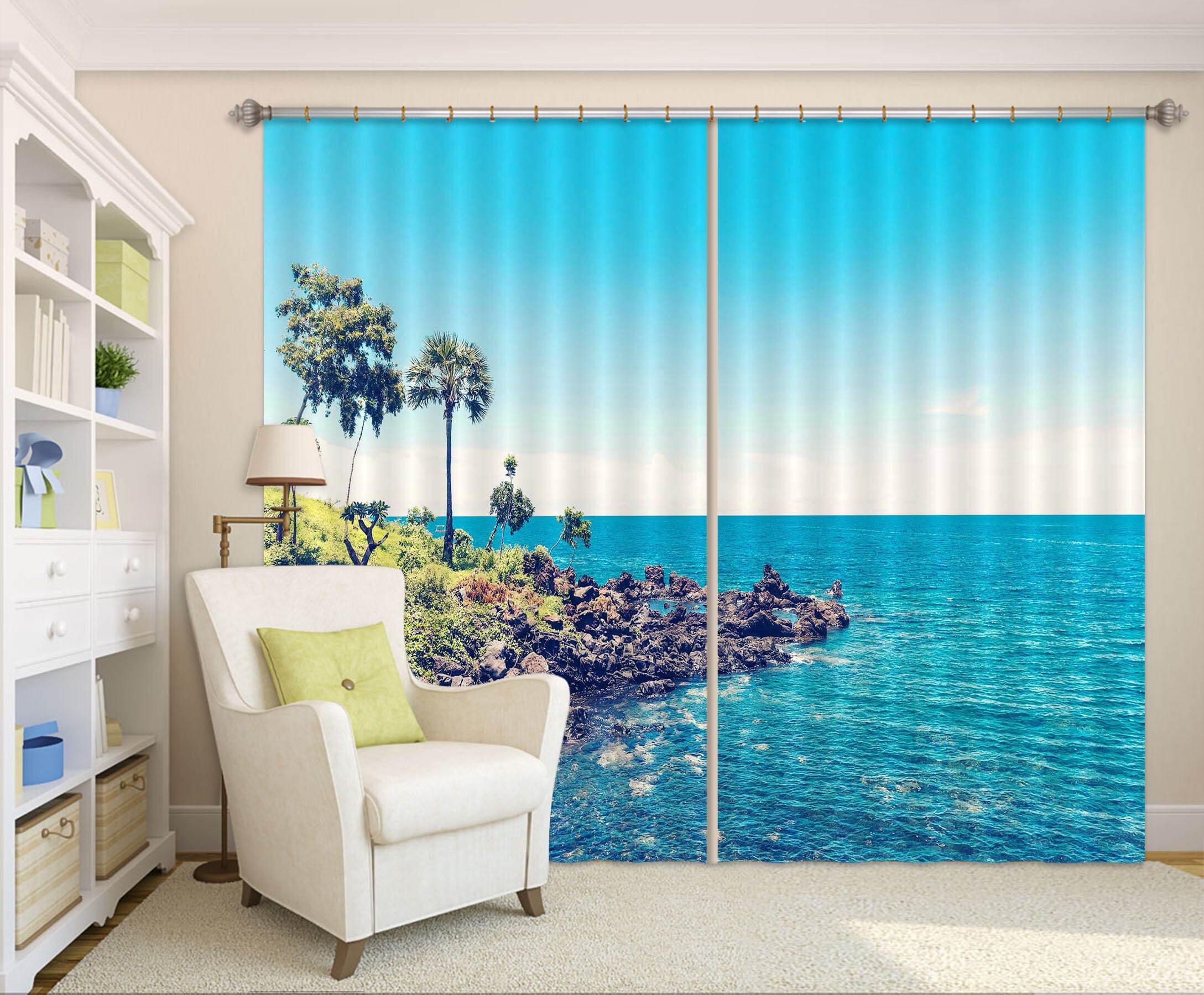 3D Blue Island 827 Curtains Drapes Wallpaper AJ Wallpaper