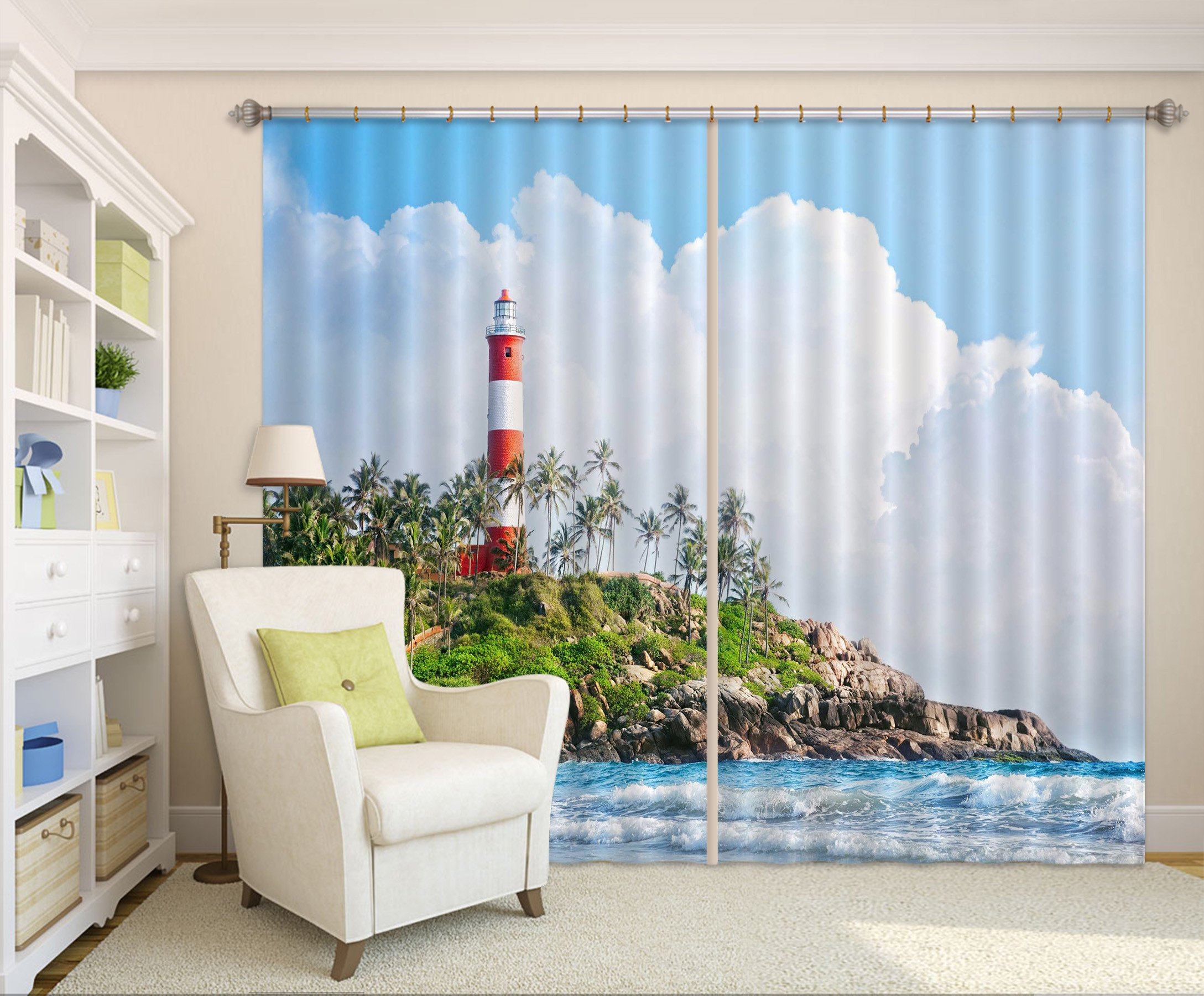 3D Seaside Lighthouse Curtains Drapes Wallpaper AJ Wallpaper