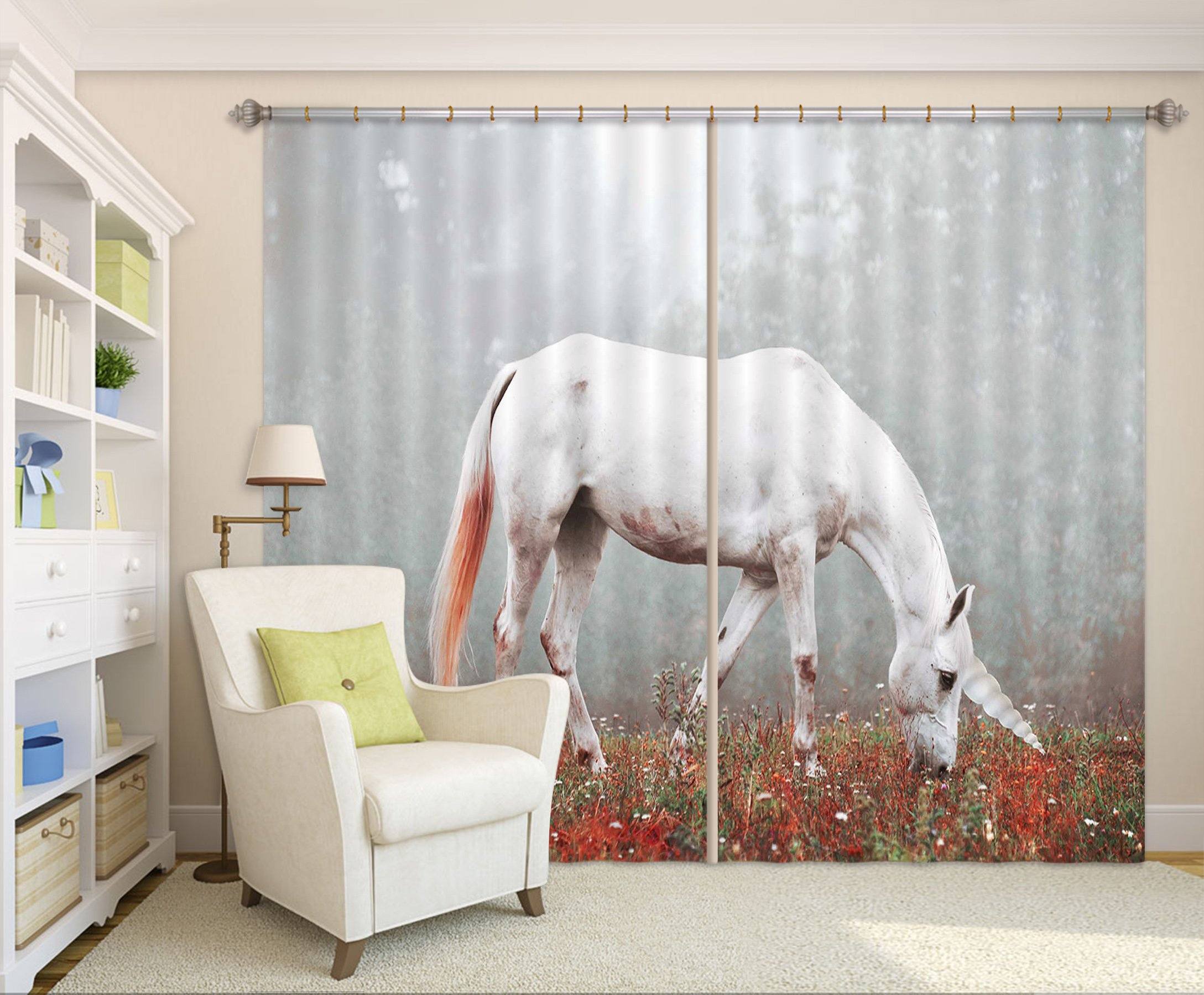 3D Grazing Unicorns 118 Curtains Drapes Curtains AJ Creativity Home