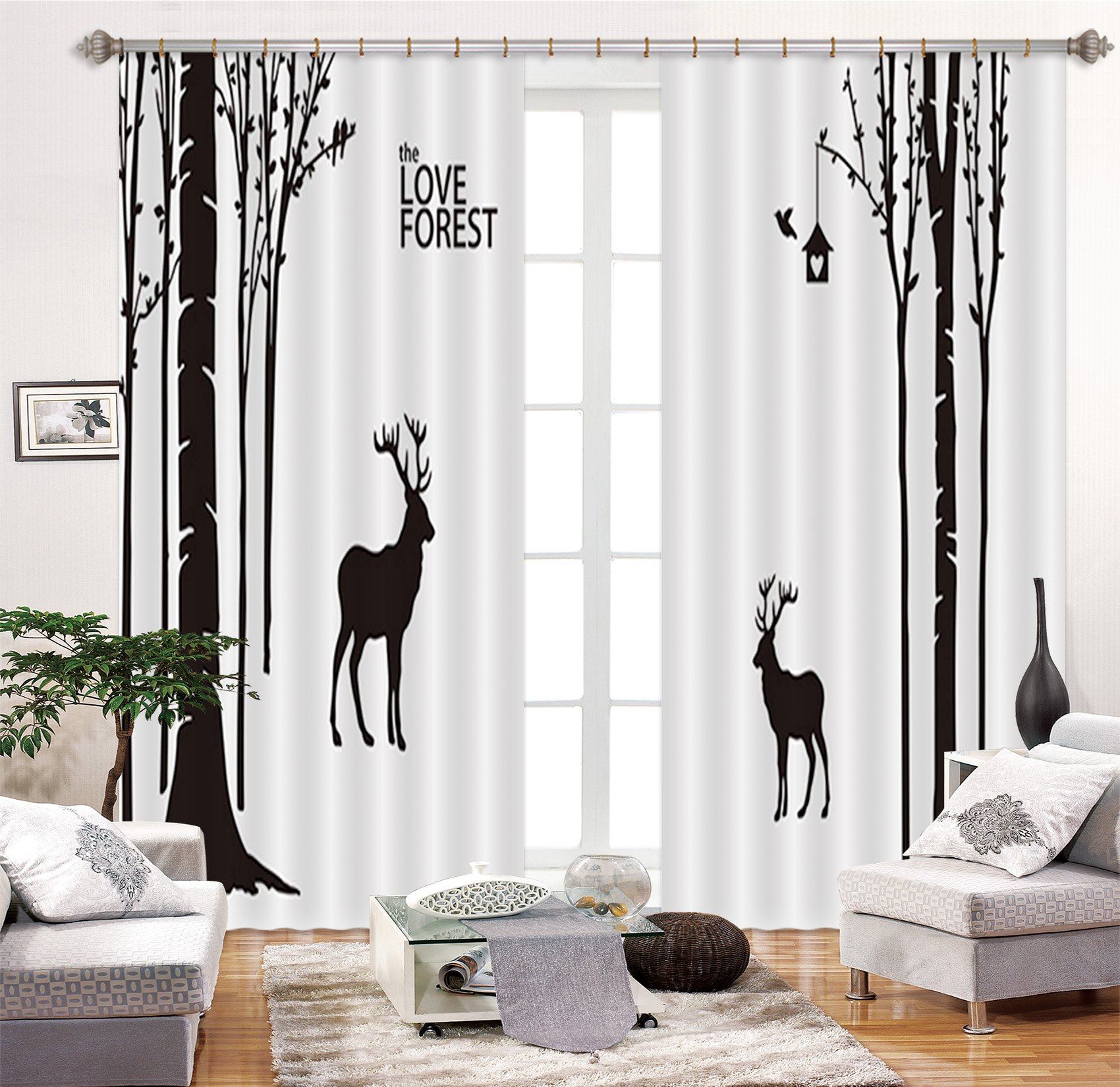 3D Trees Deers 2293 Curtains Drapes Wallpaper AJ Wallpaper