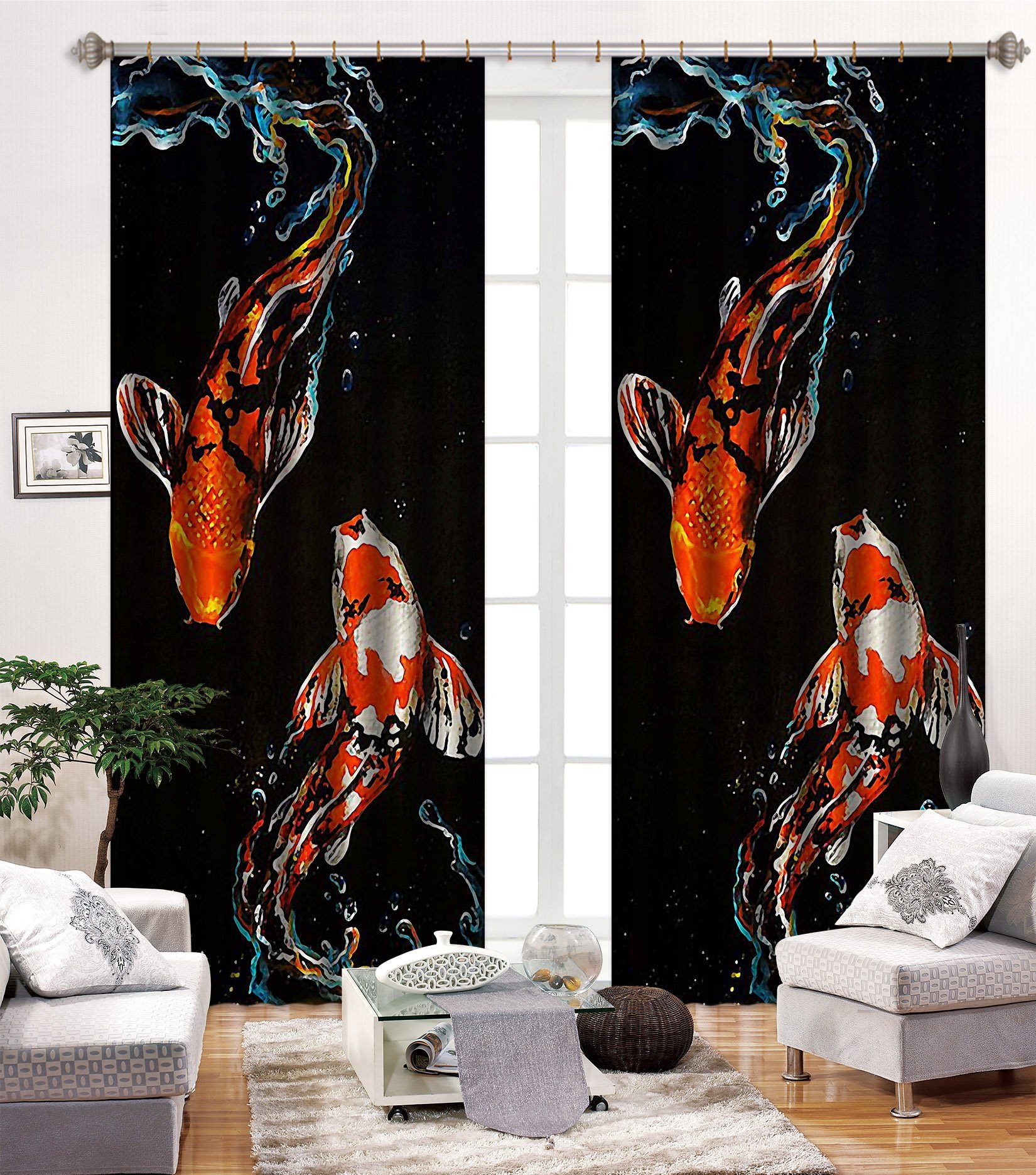 3D Swimming Fishes 2456 Curtains Drapes Wallpaper AJ Wallpaper