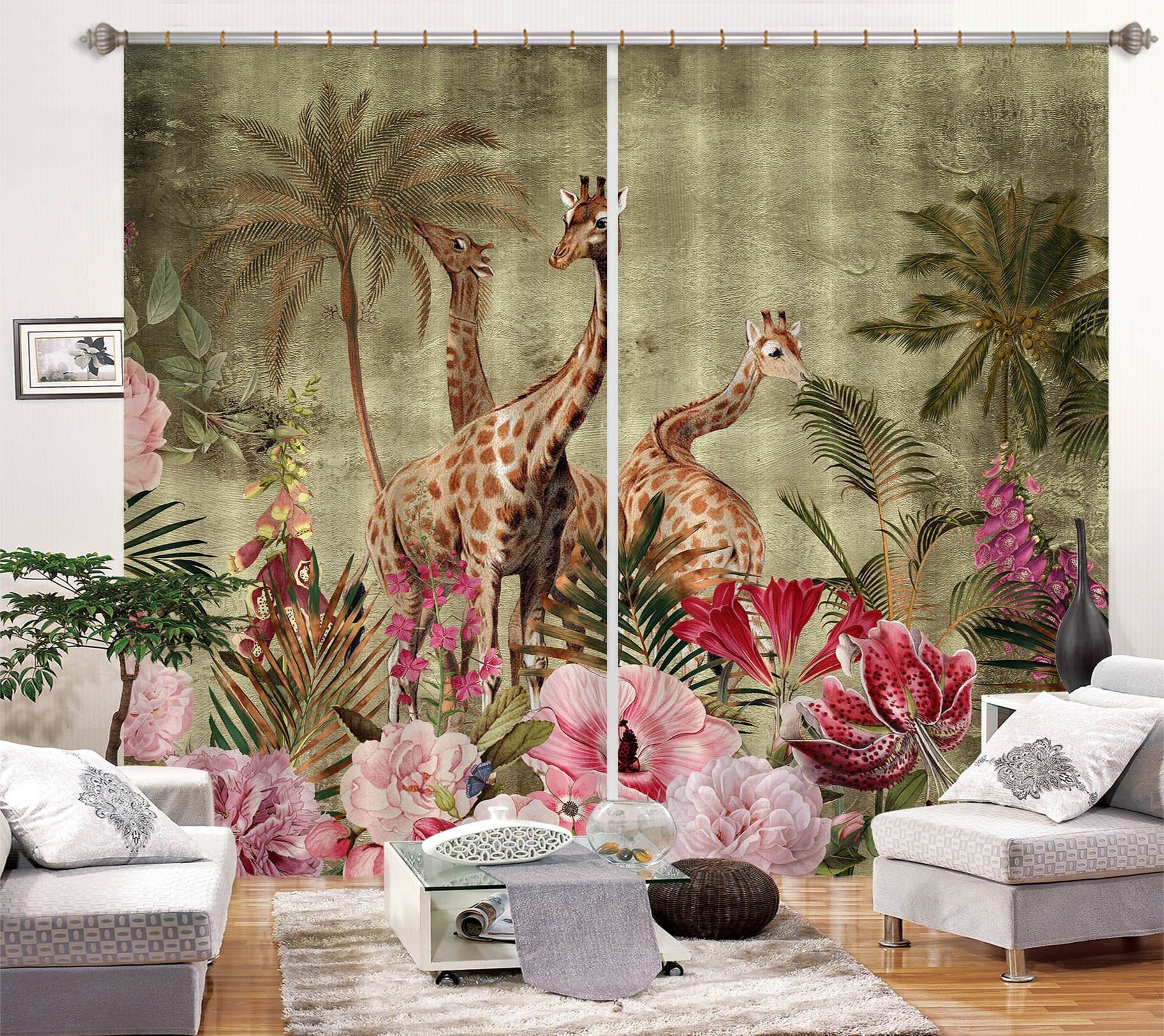 3D Giraffe Tree 204 Uta Naumann Curtain Curtains Drapes Curtains AJ Creativity Home