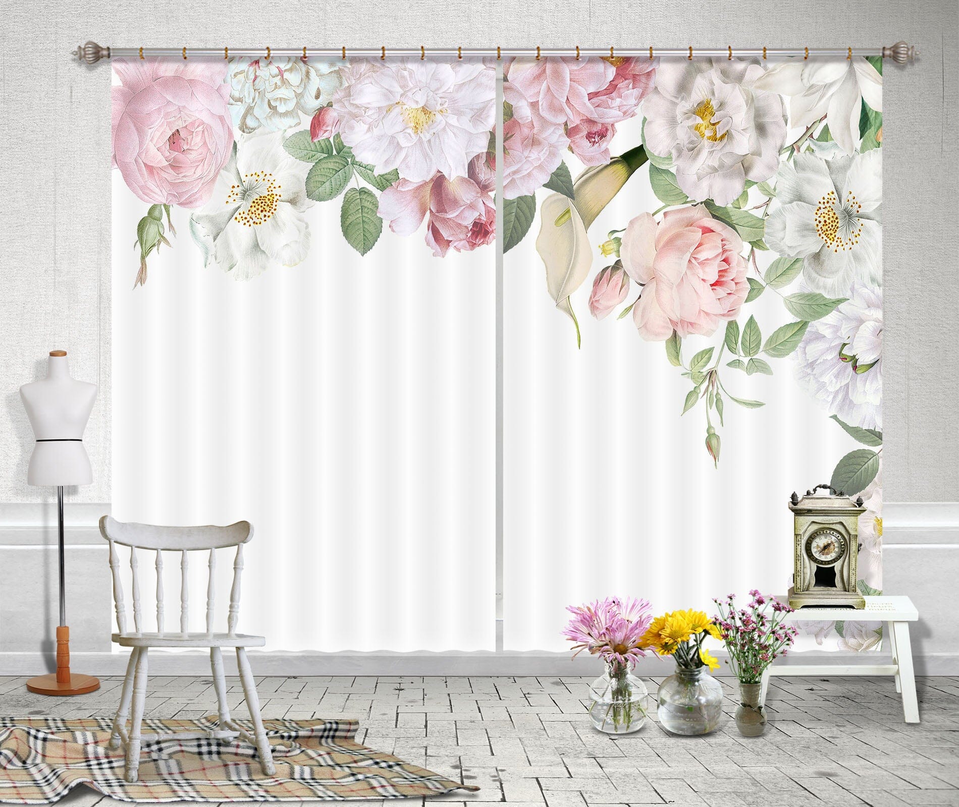 3D Pink Peony 212 Uta Naumann Curtain Curtains Drapes Curtains AJ Creativity Home