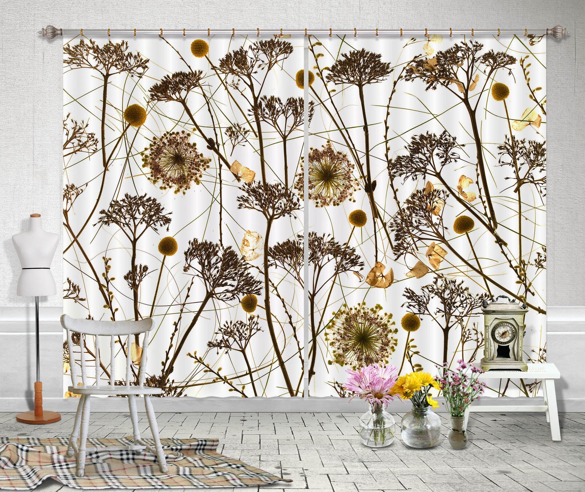 3D Withered Chrysanthemum 205 Assaf Frank Curtain Curtains Drapes Curtains AJ Creativity Home