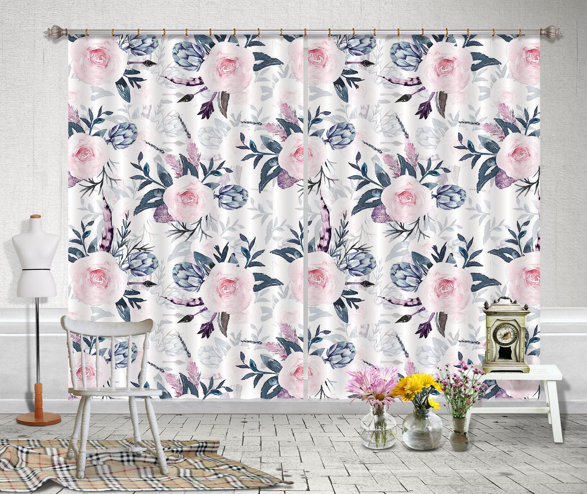 3D Flower Feather 232 Uta Naumann Curtain Curtains Drapes Curtains AJ Creativity Home
