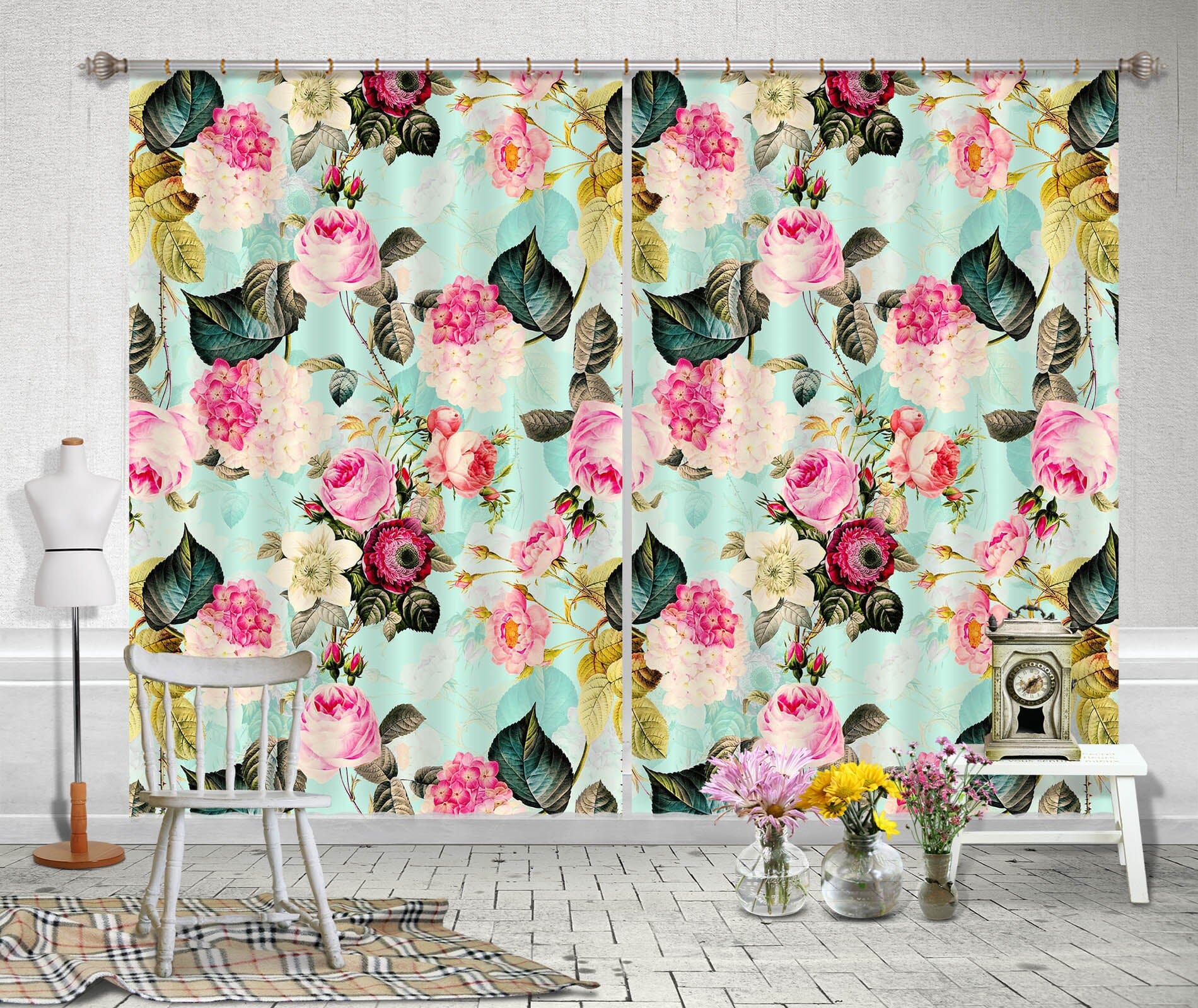 3D Pink Rose 133 Uta Naumann Curtain Curtains Drapes Curtains AJ Creativity Home