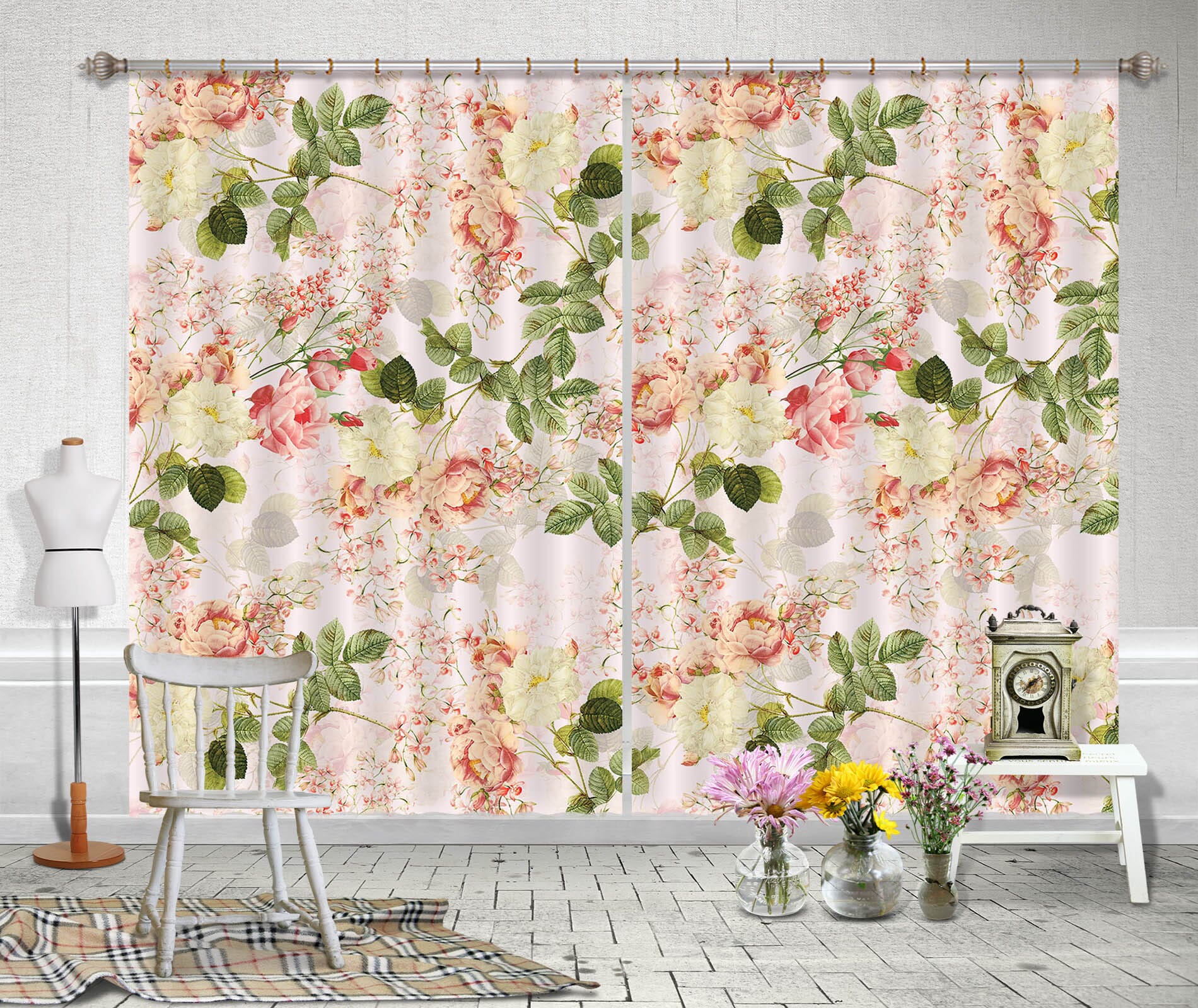 3D Pink Garden 130 Uta Naumann Curtain Curtains Drapes Curtains AJ Creativity Home