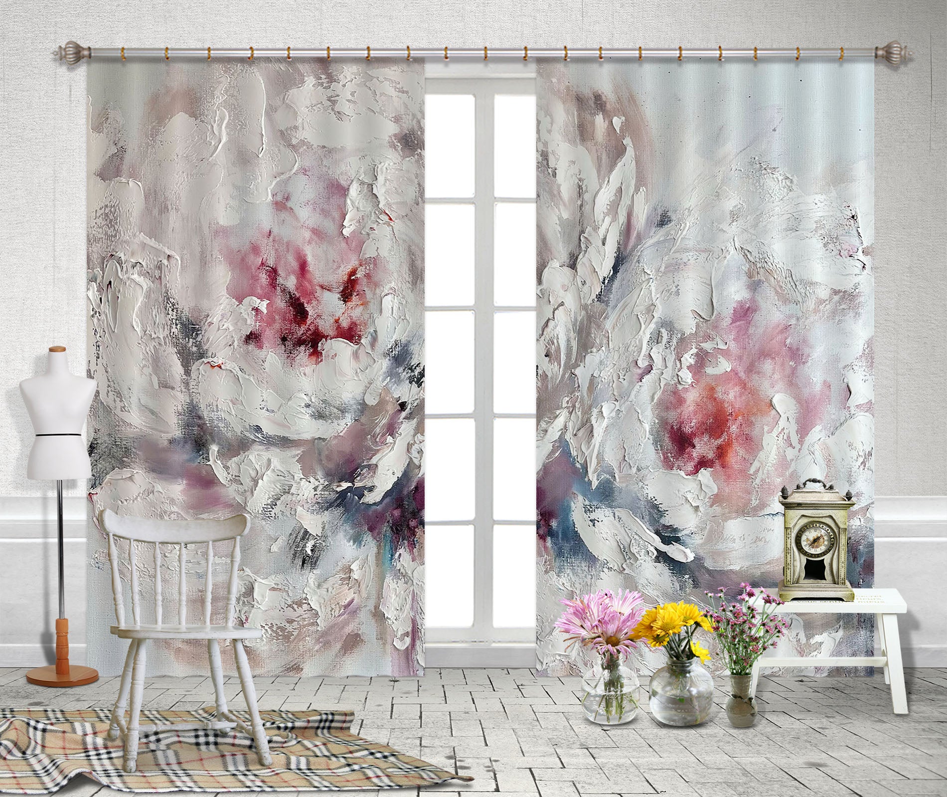 3D White Art Flower 2348 Skromova Marina Curtain Curtains Drapes