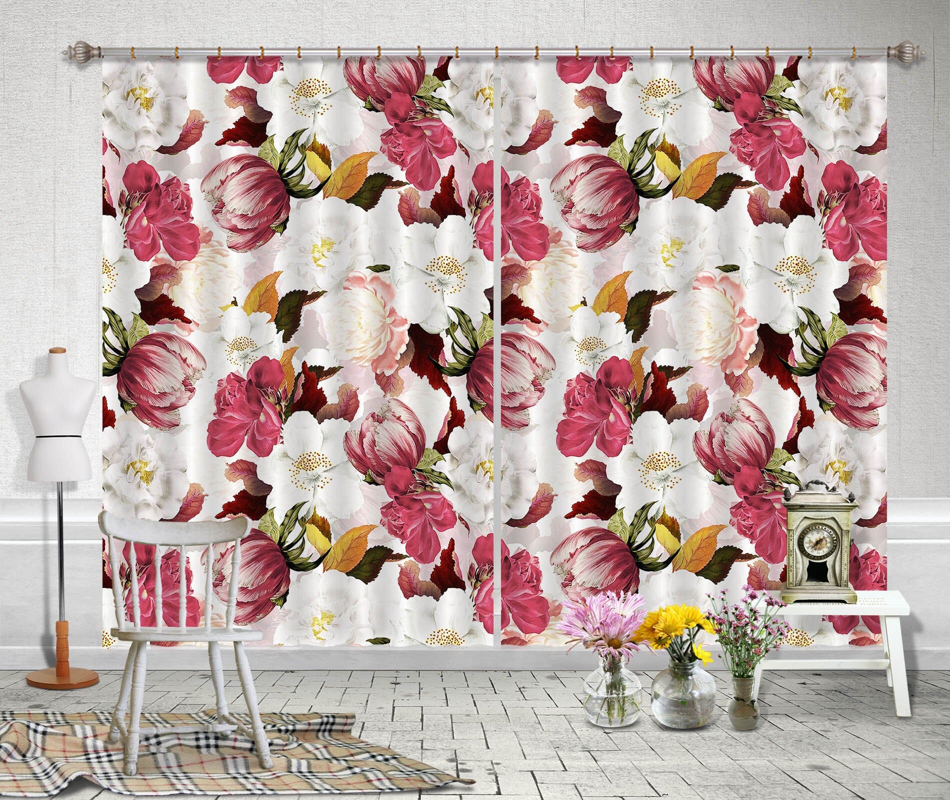 3D Colored Flowers 169 Uta Naumann Curtain Curtains Drapes Curtains AJ Creativity Home