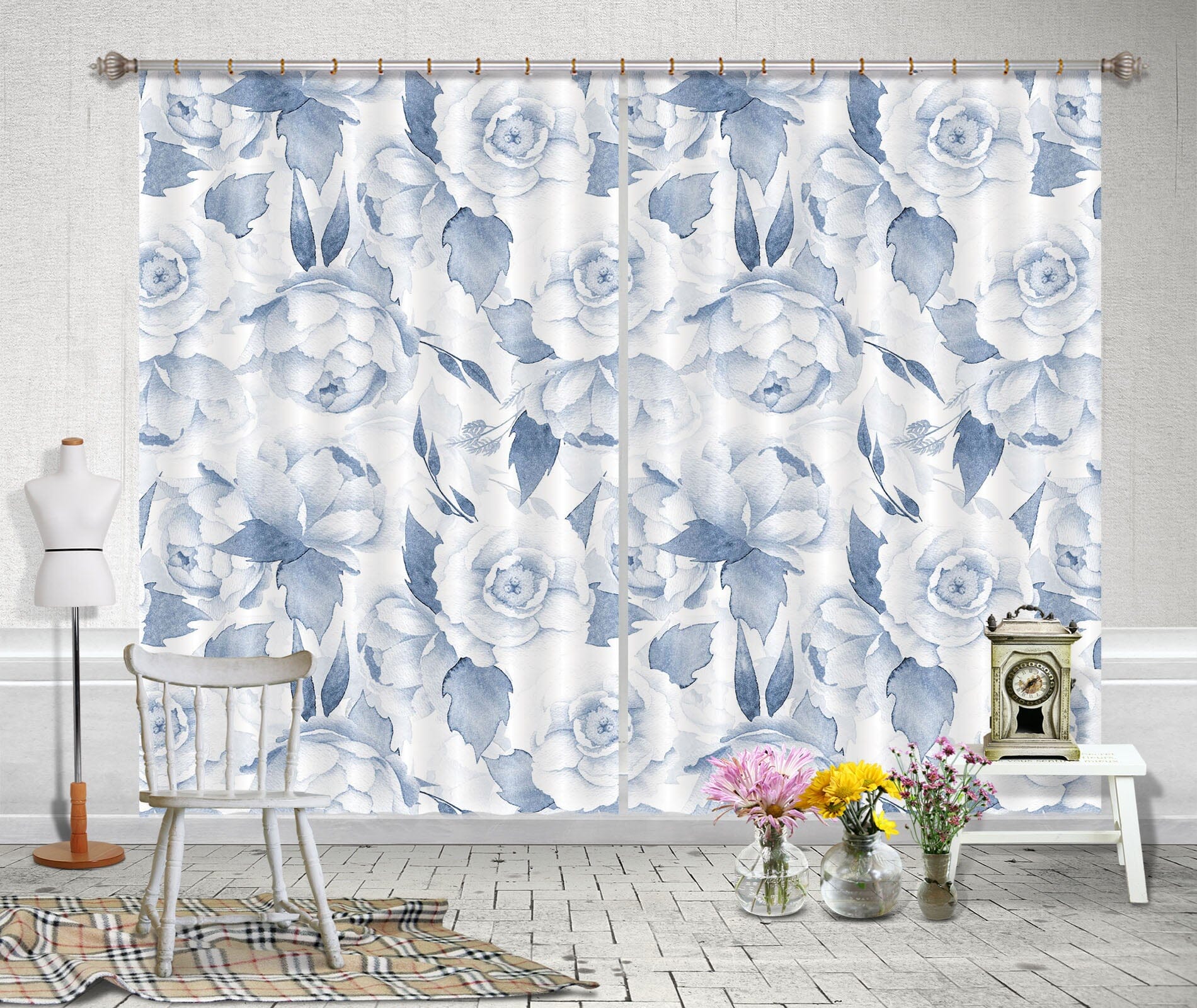 3D Blue Peony 248 Uta Naumann Curtain Curtains Drapes Curtains AJ Creativity Home