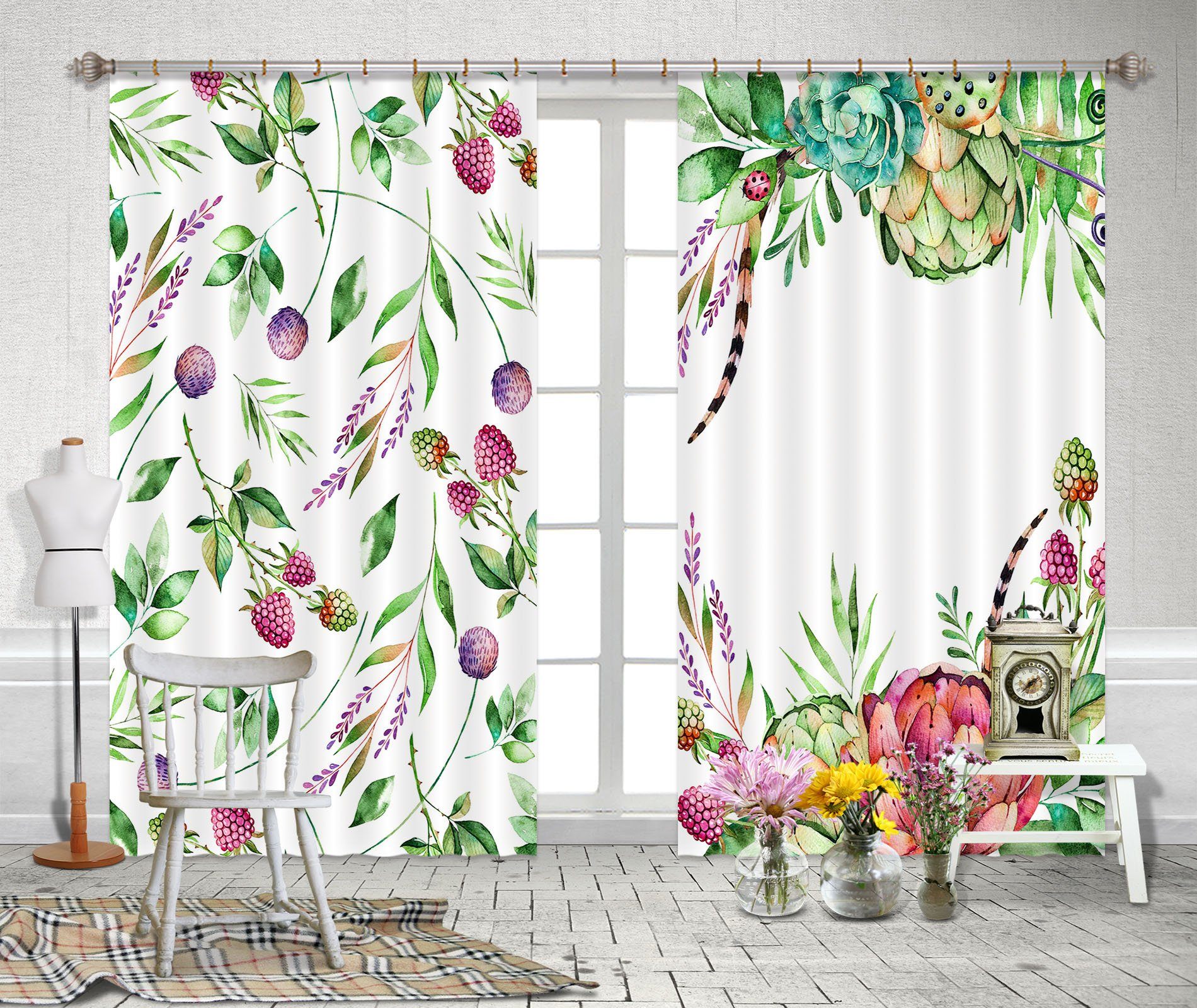3D Flowers Leaves 2369 Curtains Drapes Wallpaper AJ Wallpaper