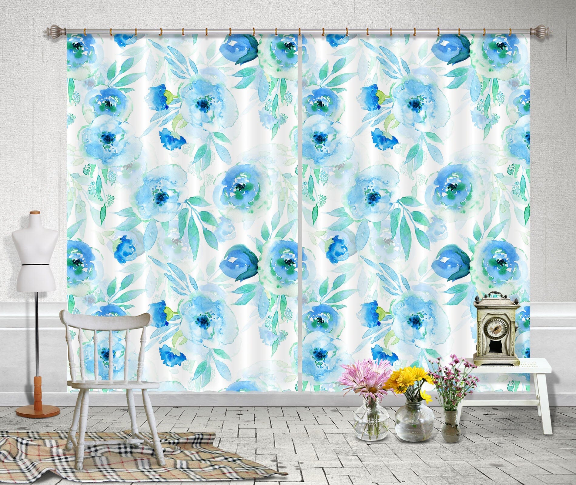 3D Blue Flower 238 Uta Naumann Curtain Curtains Drapes Curtains AJ Creativity Home