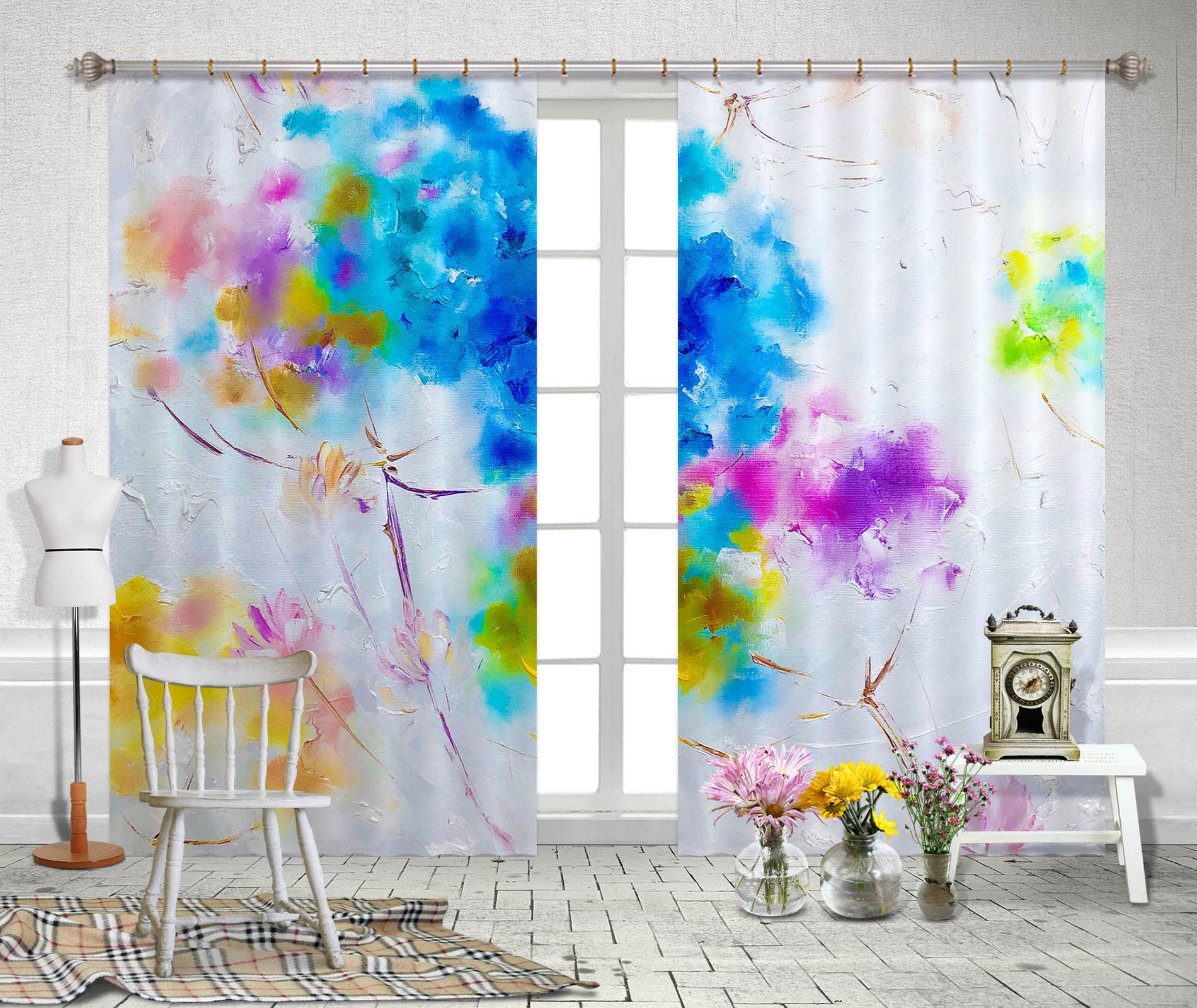 3D Watercolor Flowers 2400 Skromova Marina Curtain Curtains Drapes