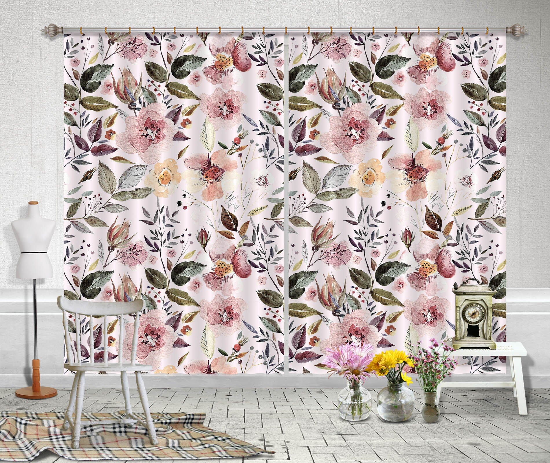 3D Green Leaf Flower 219 Uta Naumann Curtain Curtains Drapes Curtains AJ Creativity Home